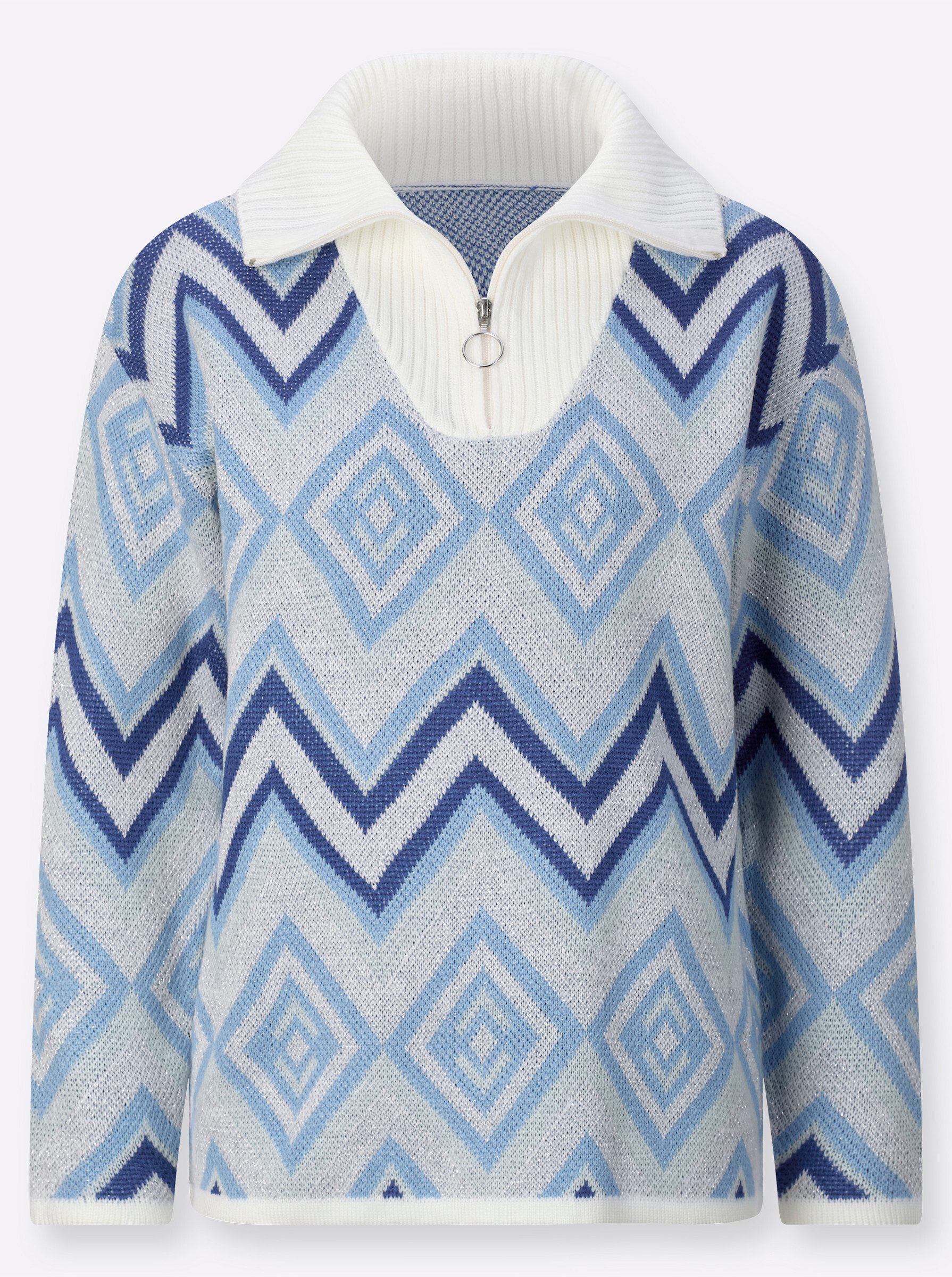 Sieh an! Strickpullover Troyer-Pullover Langarm Jacquard