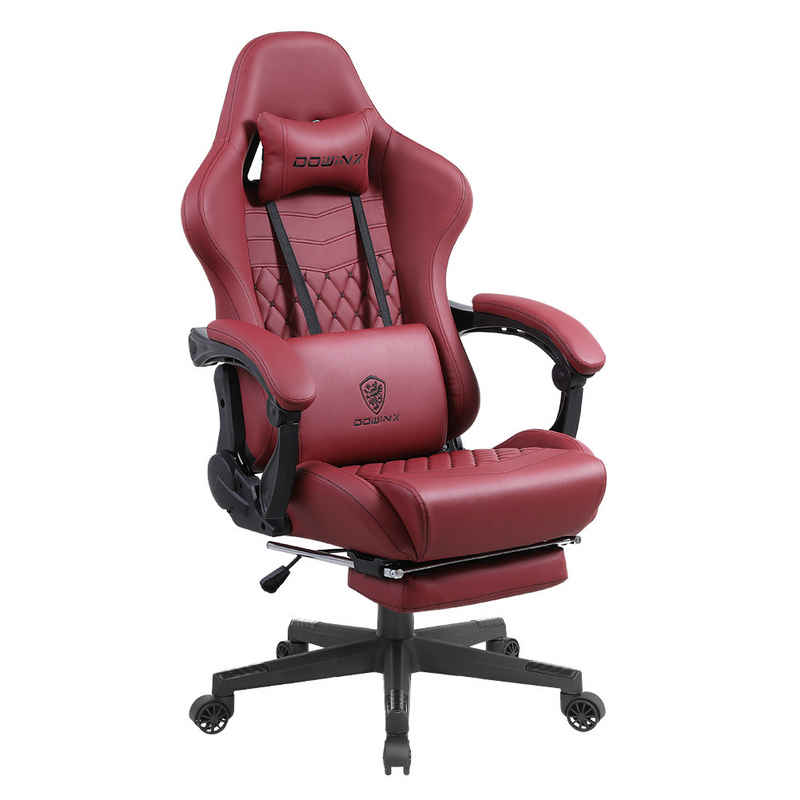 Dowinx Gaming-Stuhl Ergonomisches Design mit Massage Lendenwirbelstütze und Fußstütze, Rennsport-Stil PU-Leder hohen Rücken verstellbare Drehstuhl, Rot