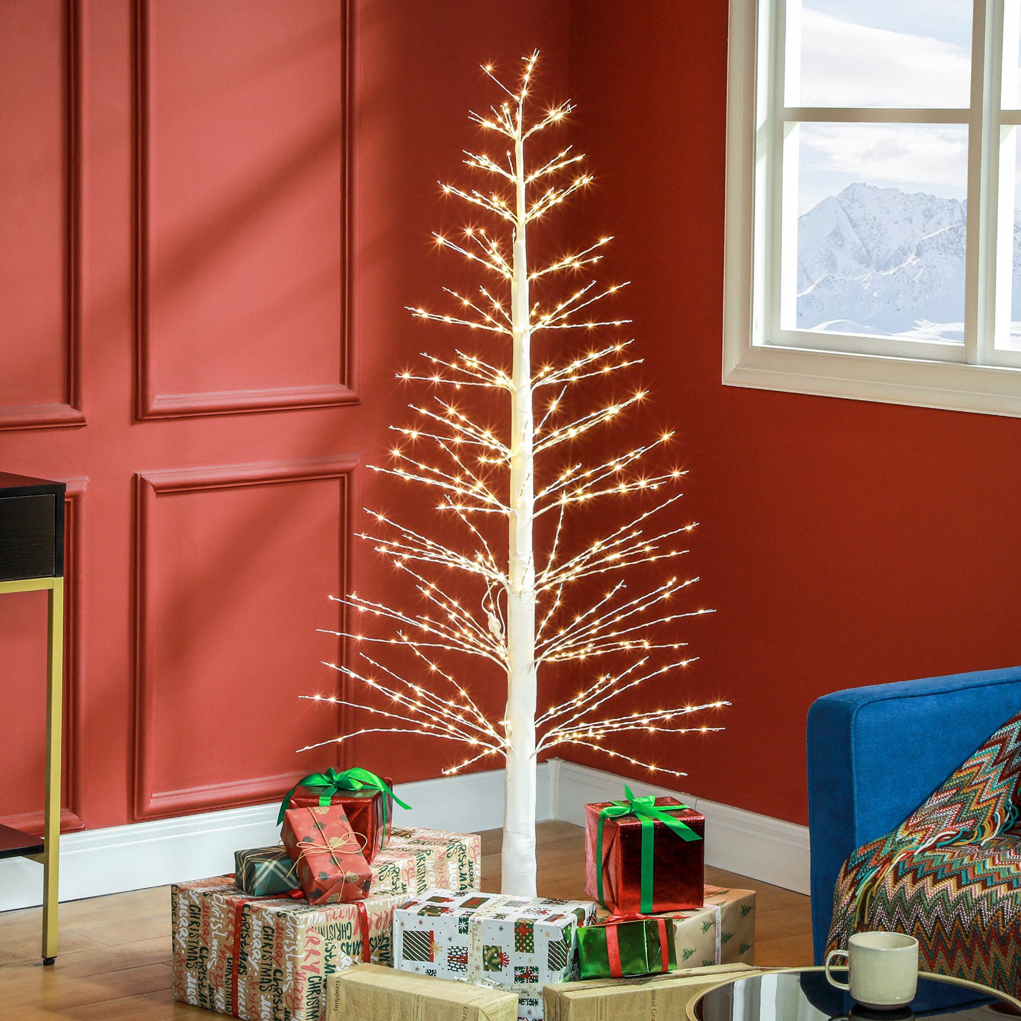 HOMCOM LED Baum LED Lichterbaum Kunstbaum mit 600 LED, 150 cm Weihnachtsbaum, Lichtfunktion, LED, Warmweiß, Indoor und Outdoor Weiß