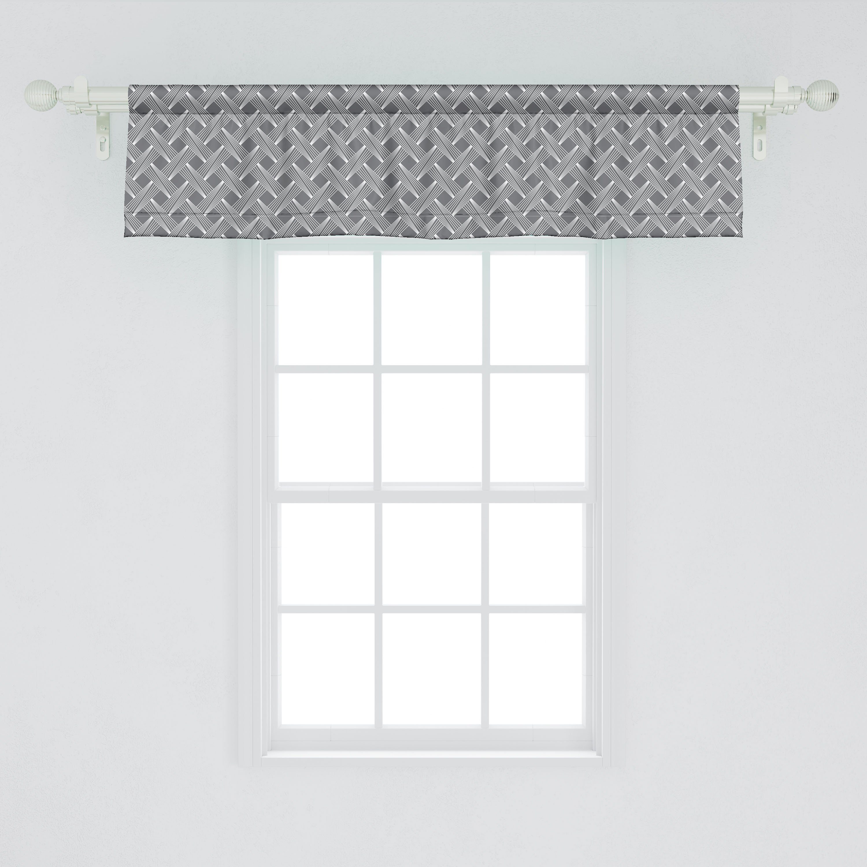 Scheibengardine Vorhang Volant für Küche Gitterlinien Gitter Microfaser, Abakuhaus, mit Schlafzimmer Stangentasche, Dekor Kreuzenden