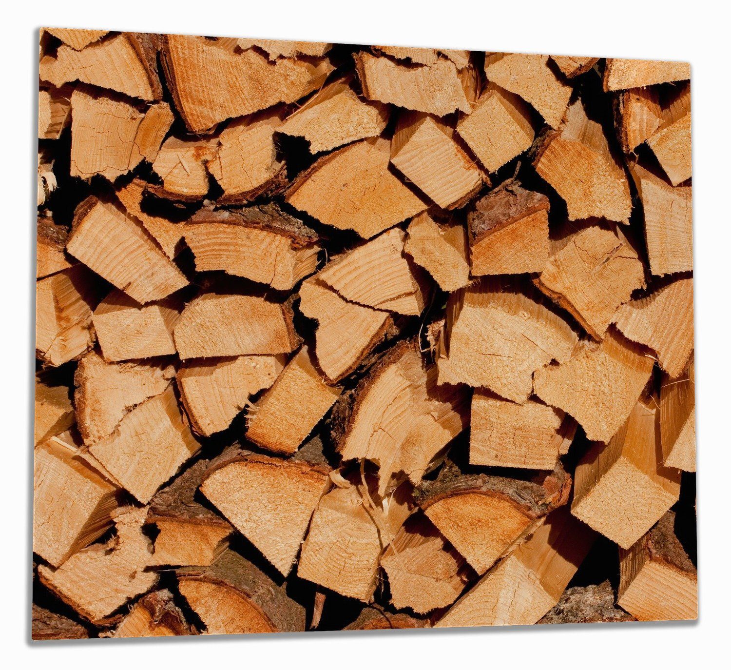 Wallario Herd-Abdeckplatte Holzstapel gehackt - Holzscheite für den Kamin, ESG-Sicherheitsglas, (Glasplatte, 1 tlg., inkl. 5mm Noppen), verschiedene Größen