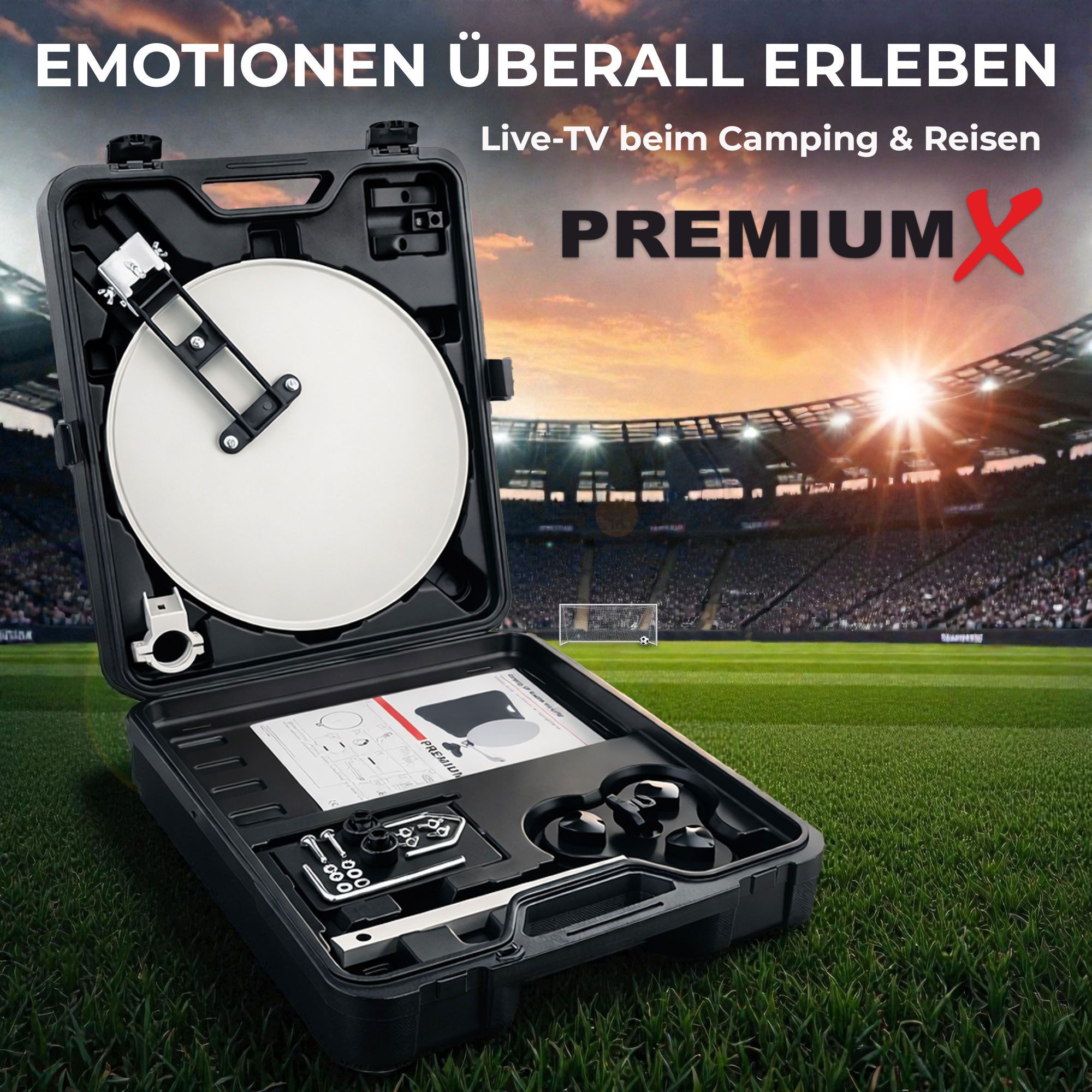 PremiumX Mobile SAT Anlage Receiver Satelliten-Finder LNB Kabel Koffer Stativ SAT-Antenne – Bild 2 von 5