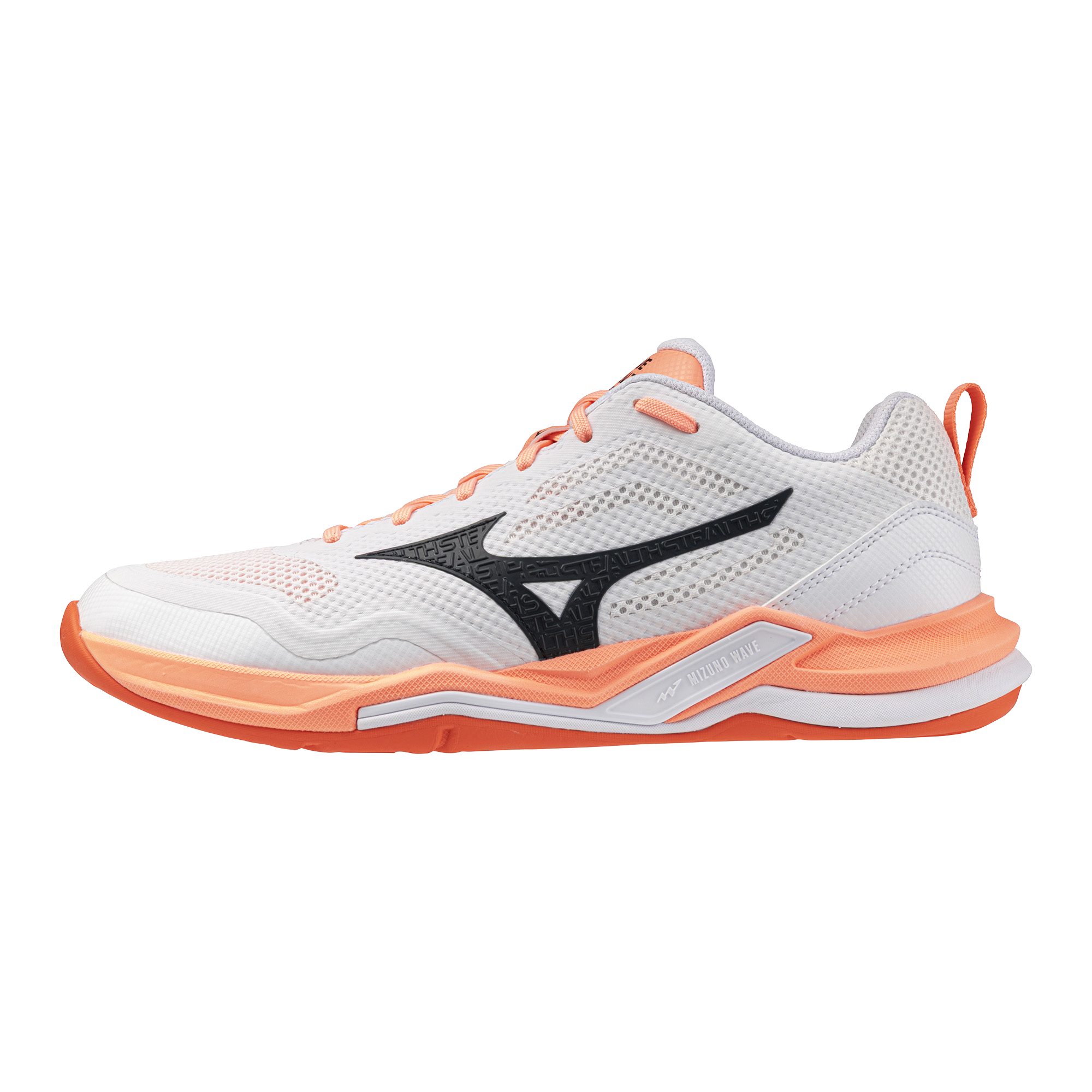 Mizuno WAVE STEALTH PRO(U) White/Black/Flamingo Coral Hallenschuh