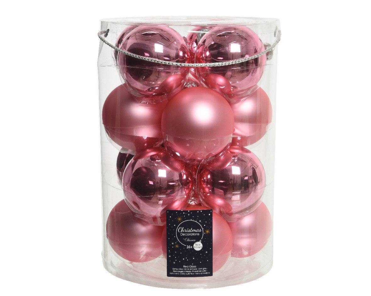 Kaemingk Weihnachtsbaumkugel, Weihnachtskugeln Glas 8cm 16 Stück - Lippenstiftrosa