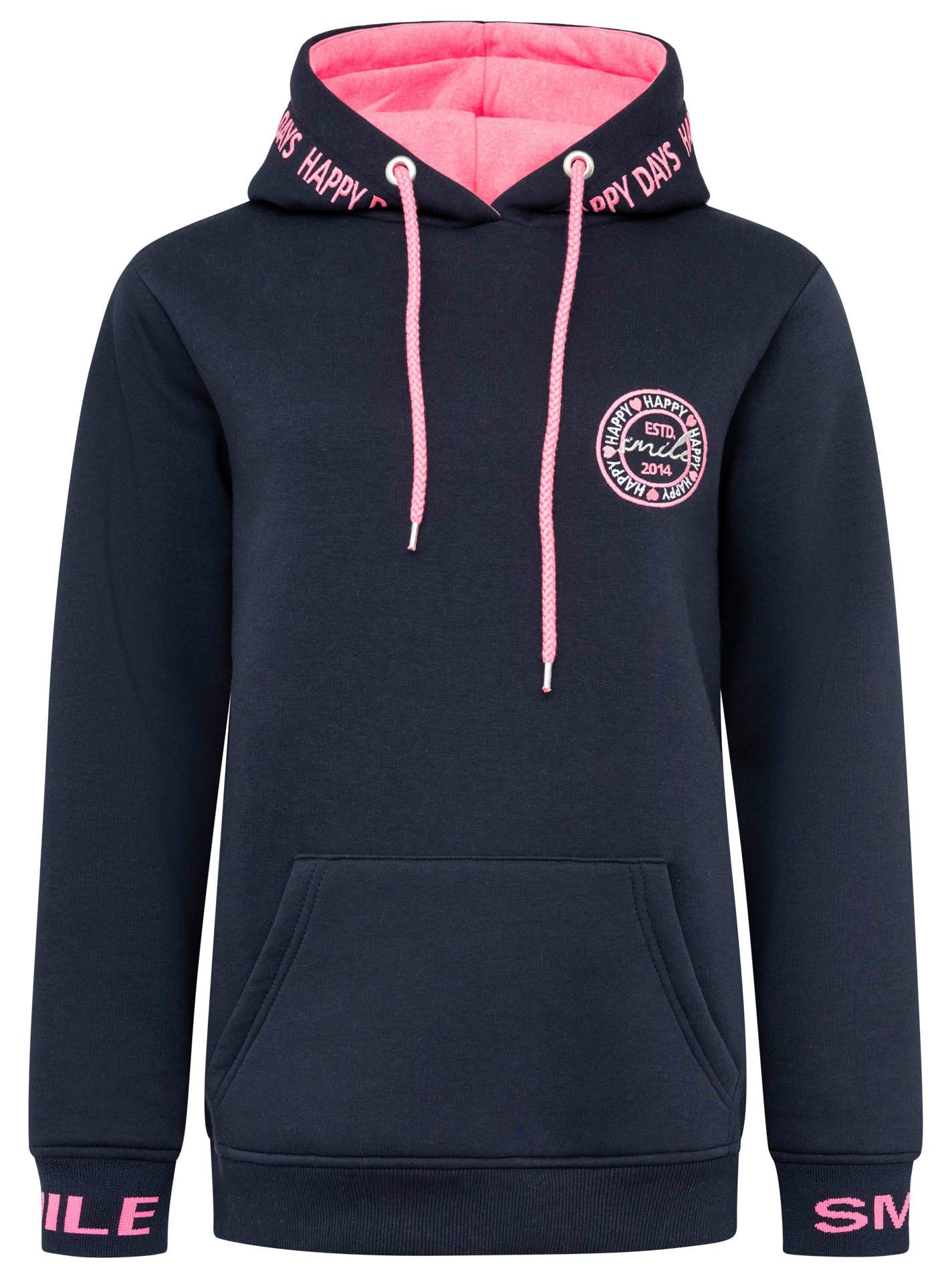 Zwillingsherz Hoodie "Happy Days" gestickte pinke Details, Kapuze, Kordelzu günstig online kaufen