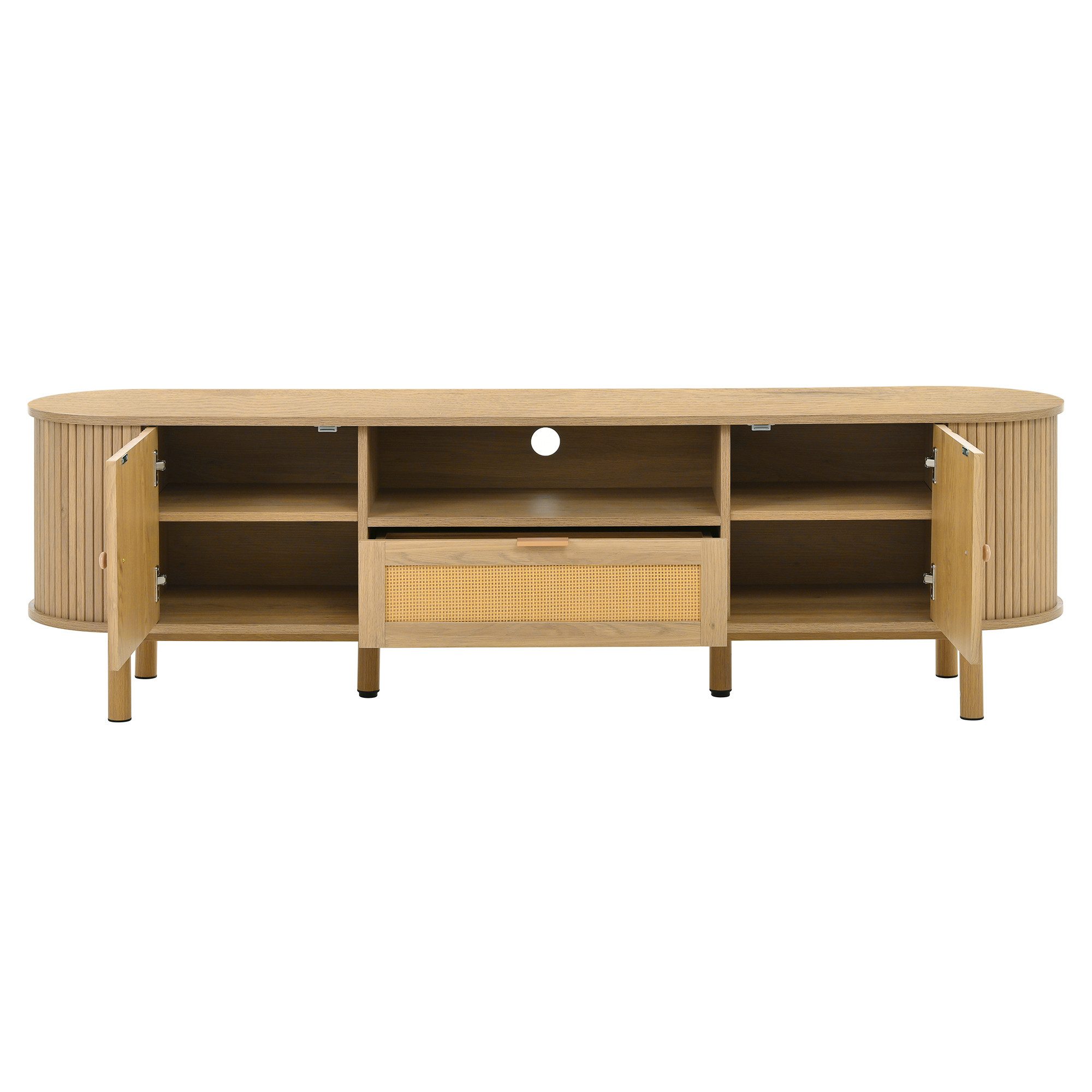 Merax Lowboard mit Abgerundete Struktur (1 St), TV-Schrank mit Rattanschubladen & Metallbeine mit Holzmaserung,B:175cm