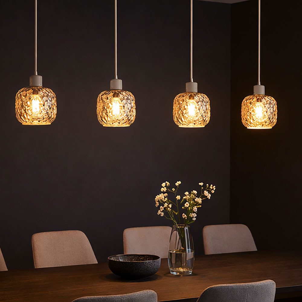 GLOBO LIGHTING LED-Hängeleuchte, Leuchtmittel inklusive, Warmweiß, LED Hängeleuchte Pendelleuchte beige Glas rauchfarben H 150 cm