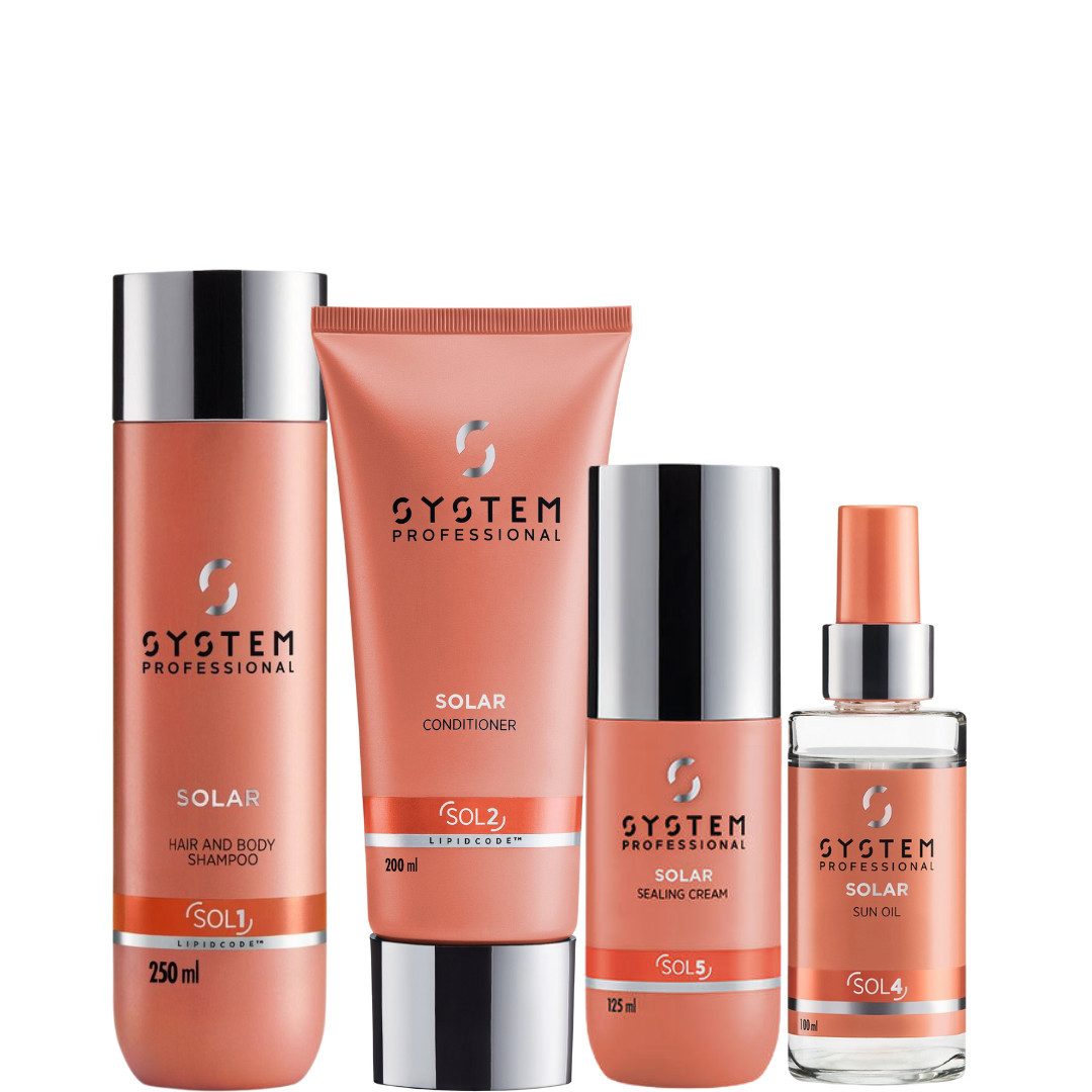 System Professional Haarpflege-Set Lipid Code Solar Bundle - Sonnenpflege für das Haar, 4-tlg., Sonnenschutz & Pflege für alle Haartypen