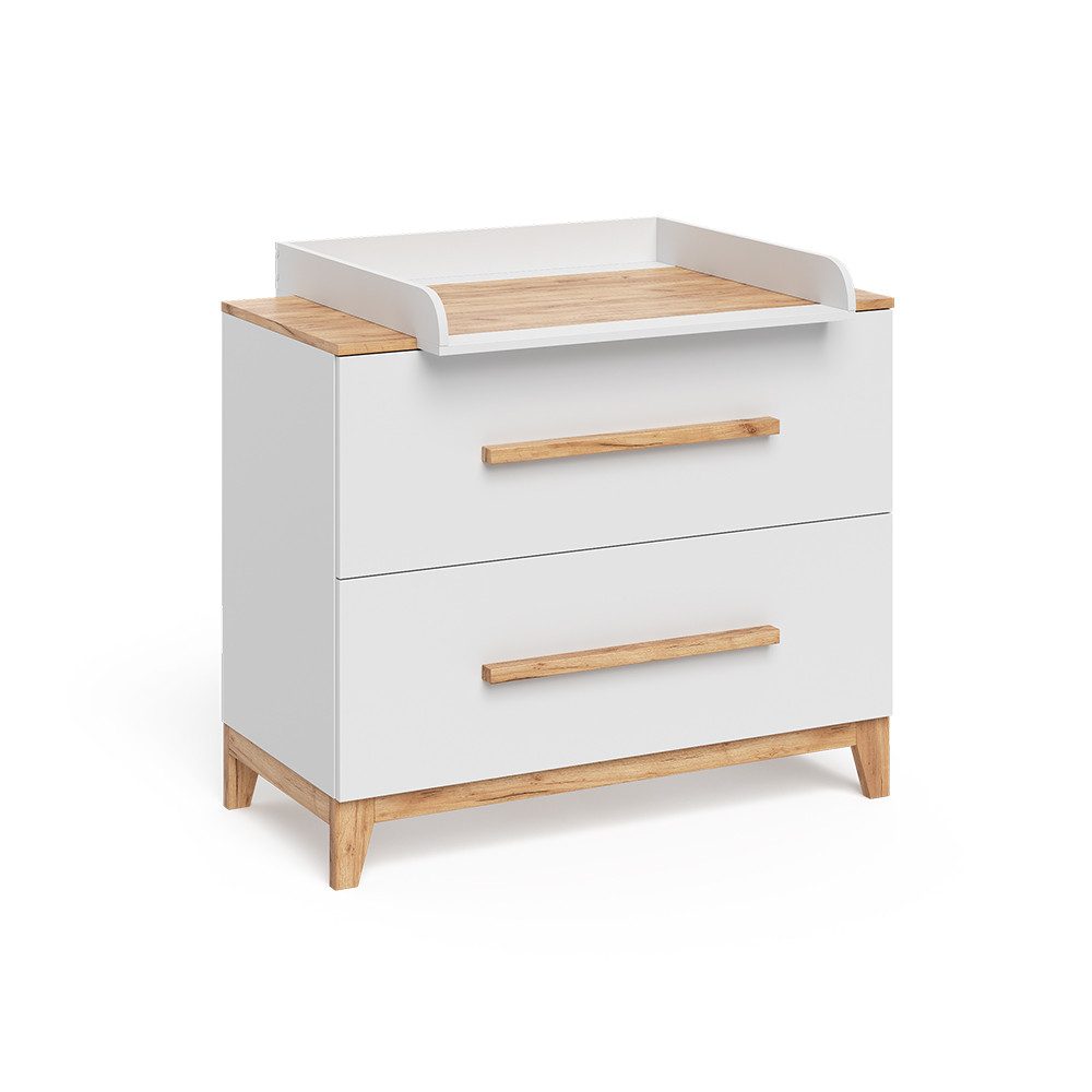 VitaliSpa® Wickelkommode Malia, Weiß/Artisan/Artisan, 108 x 98 cm mit 2 Schubladen