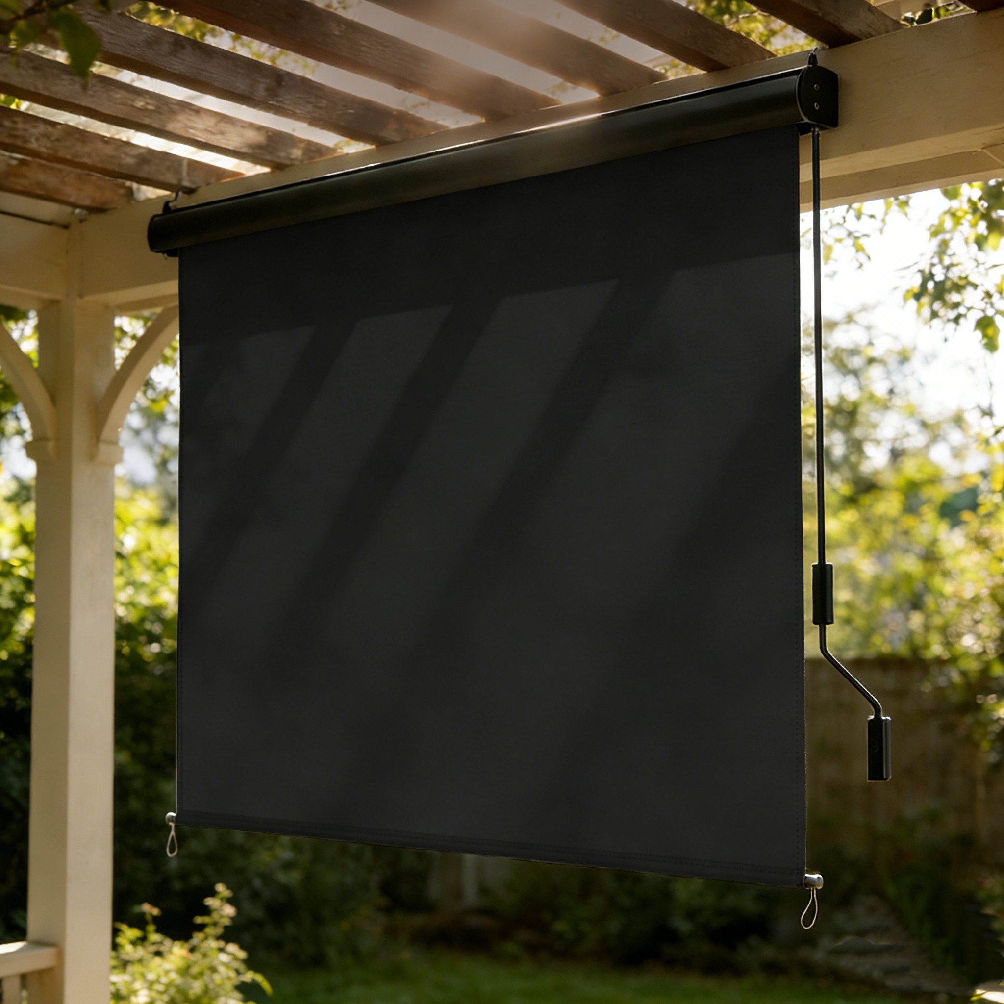 Huracan Seitenarmmarkise Senkrechtmarkise Außenrollo mit Handkurbel (Balkonrollo Sonnen- und Sichtschutz, Wasserdichte UV-Schutz Markise mit Aluminium-Kassette) Beschattung für Balkon, Terrasse, Garten, inkl. Montageset & Abdeckung