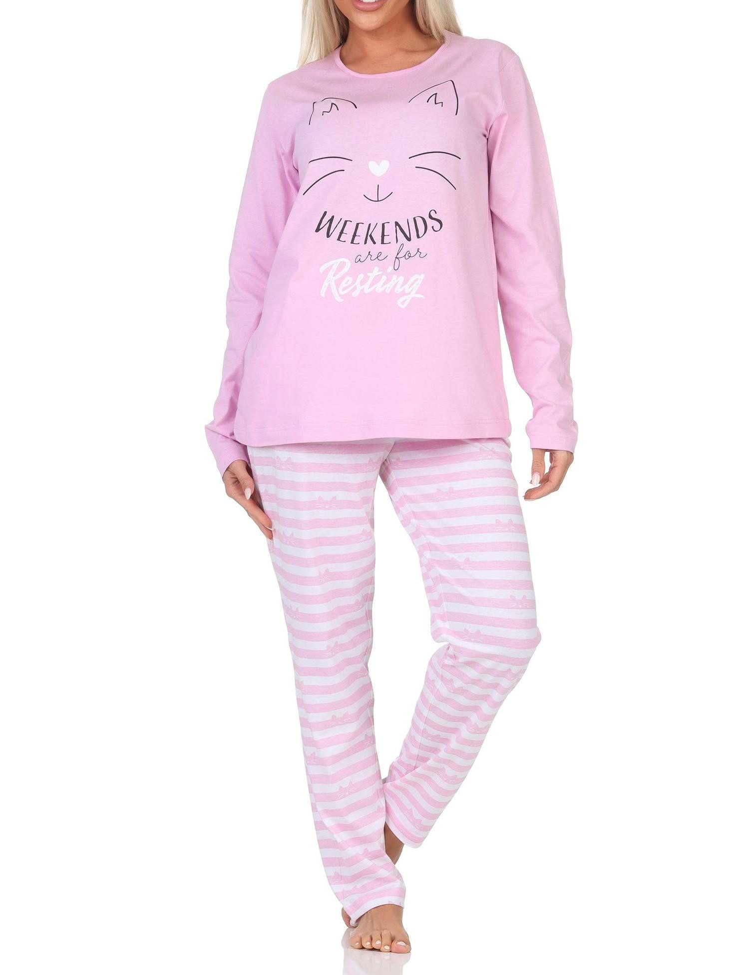 Normann Pyjama Normann Damen langarm Schlafanzug in Katzen Optik – auch in Übergröße – Bild 2 von 5