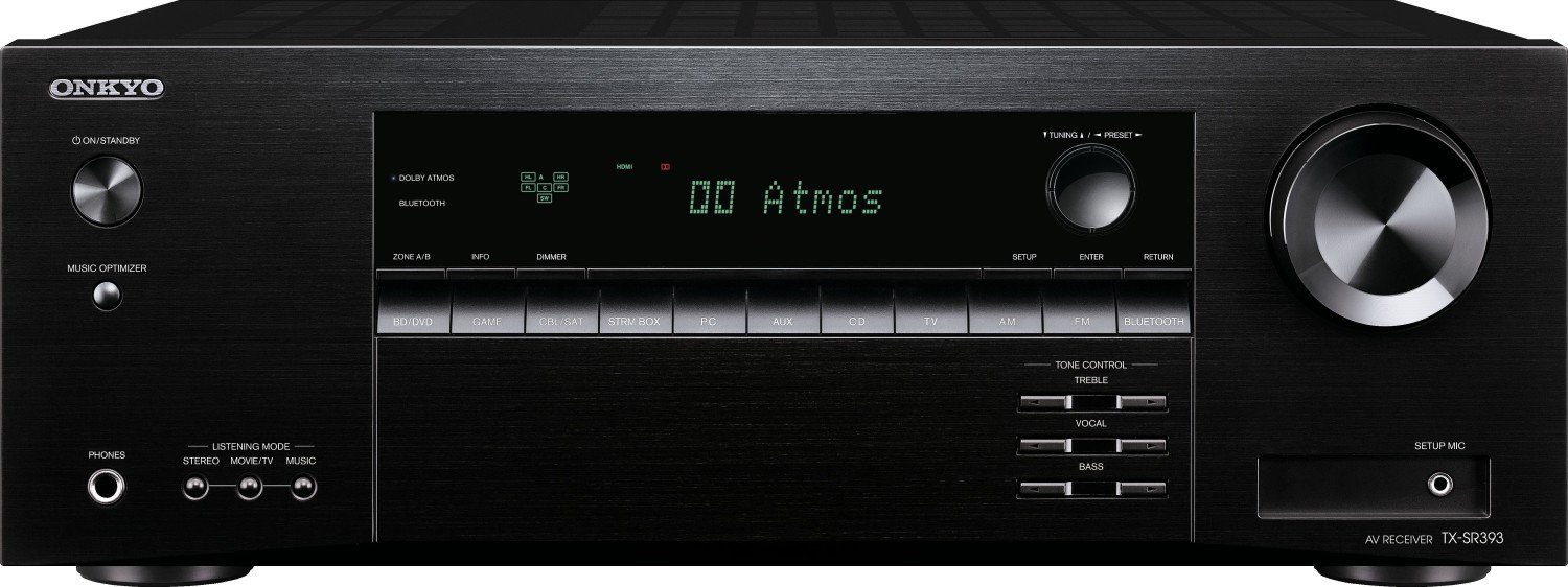 Onkyo TX-SR393-B 5.2 HDR, Bluetooth) 4k/60p, Channel, Atmos®, Dolby (5.2 AV-Receiver DTS:X®