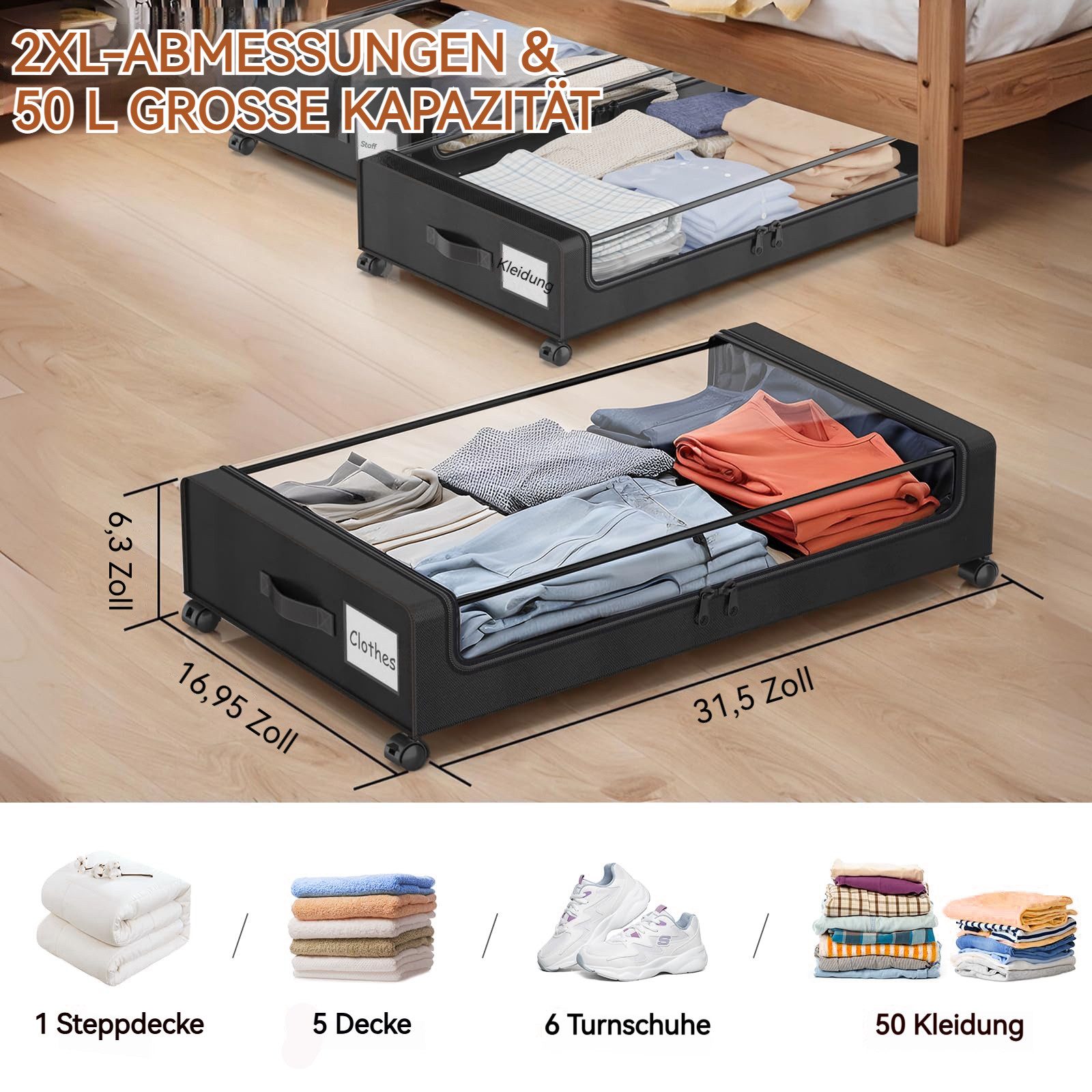 BlingBin Aufbewahrungsbox 2 Stück Unterbett Aufbewahrungsbox günstig online kaufen