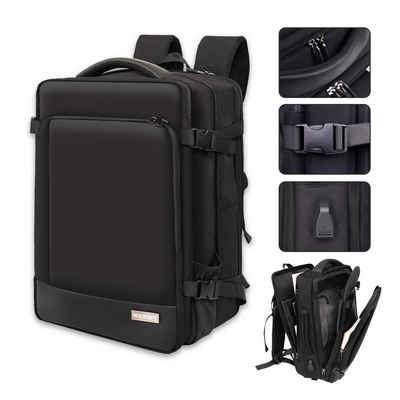 MULISOFT Tourenrucksack Reiserucksack Handgepäck Rucksack Erweiterbarer Laptop Rucksack, mit Laptopfach,und USB-Ladeanschluss 46x32x28cm, Schwarz