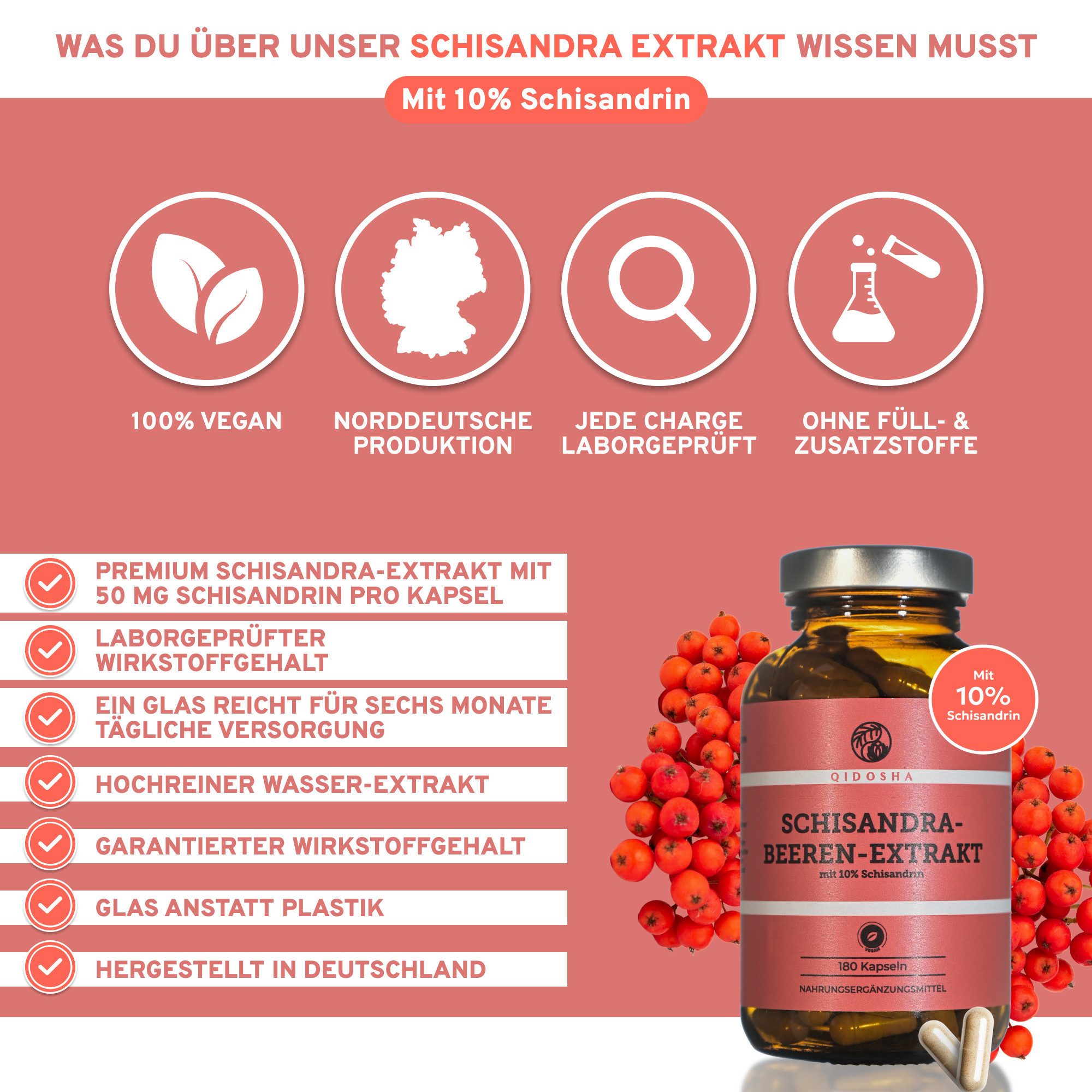 QIDOSHA Schisandra Kapseln 10% Schisandrin Hartkapsel, 1 er 180 St., 107 g, Wu-Wei-Zi Extrakt mit Schisandrin