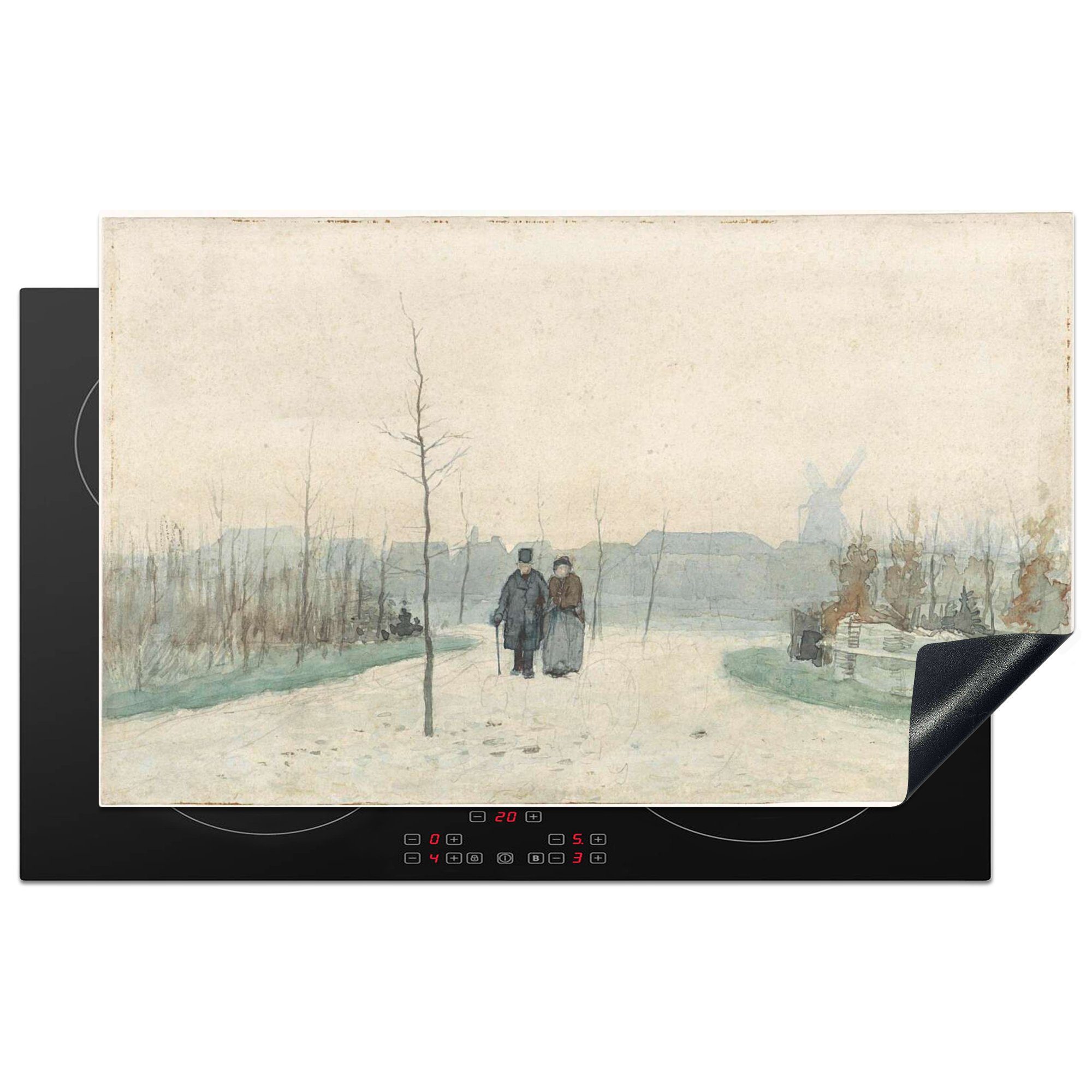 MuchoWow Herdblende-/Abdeckplatte Altes Paar in einem neu angelegten Park - Gemälde von Anton Mauve, Vinyl, (1 tlg), 83x51 cm, Ceranfeldabdeckung, Arbeitsplatte für küche