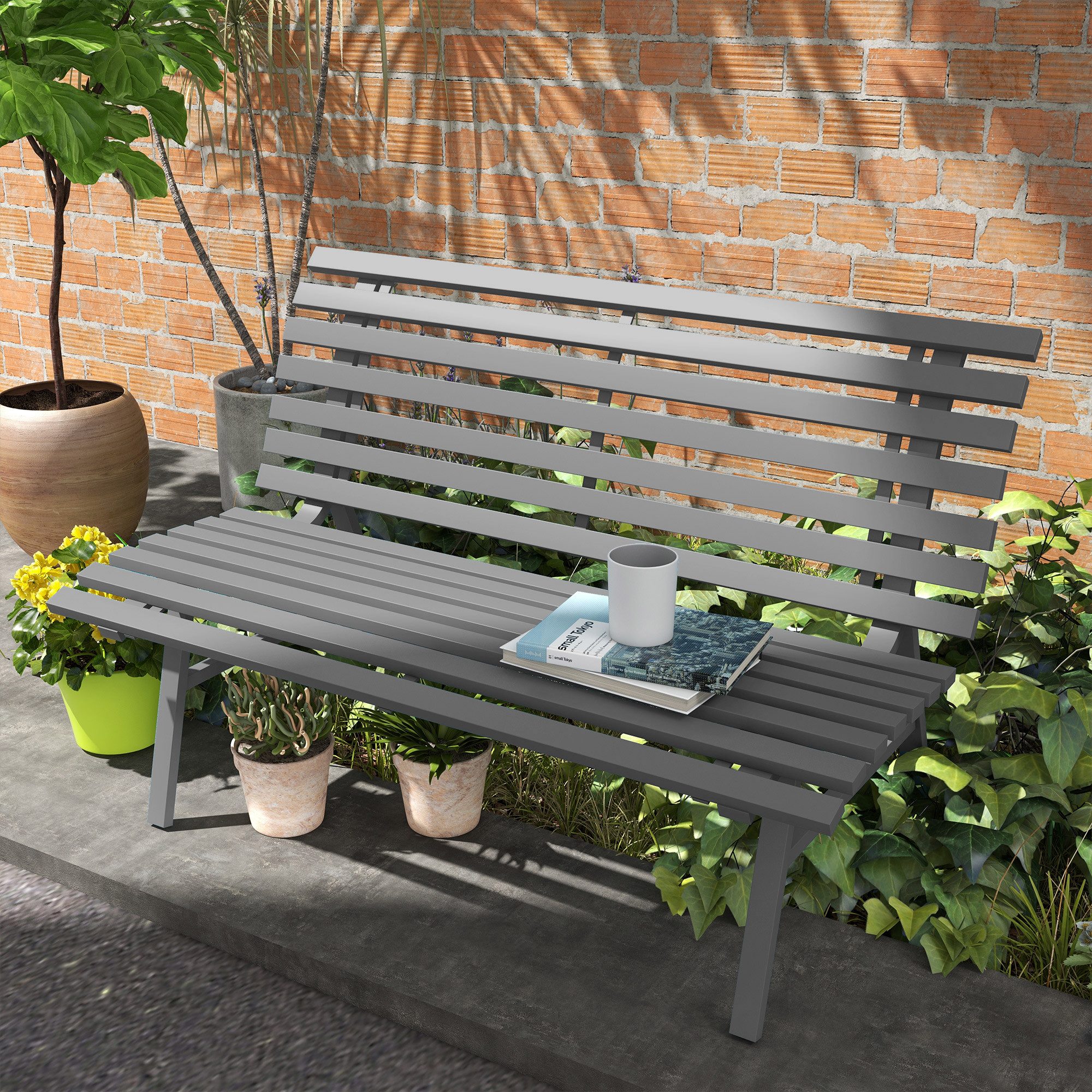 CHICFURN Gartenbank 2-Sitzer Sitzbank mit Rückenlehne aus Aluminium, Grau (Packung, 1-St., Maße 123 x 67 x 79 cm, stabile Konstruktion), Für Terrasse, Balkon und Gartenbereiche geeignet
