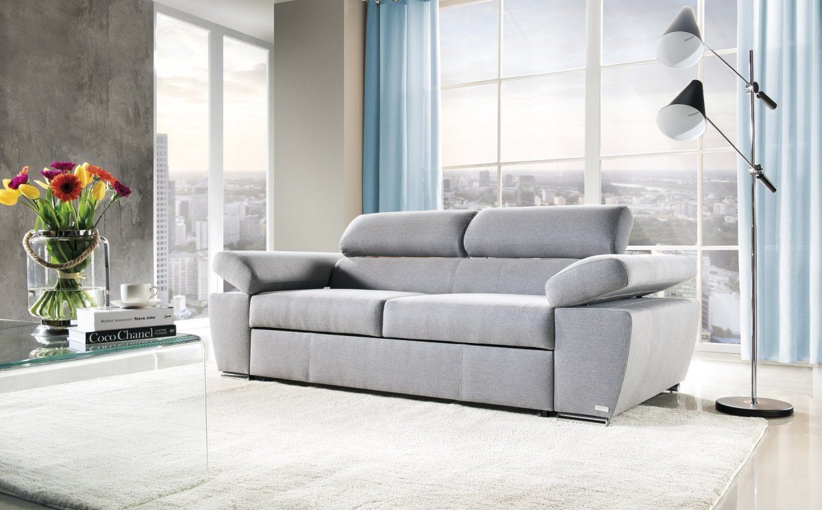 JVmoebel Sofa Sofa 2 Sitzer Design Polster Modern Textil Stoff Sofas Bettfunktion, Verstellbare Armlehnen und Kopfstützen Weiß