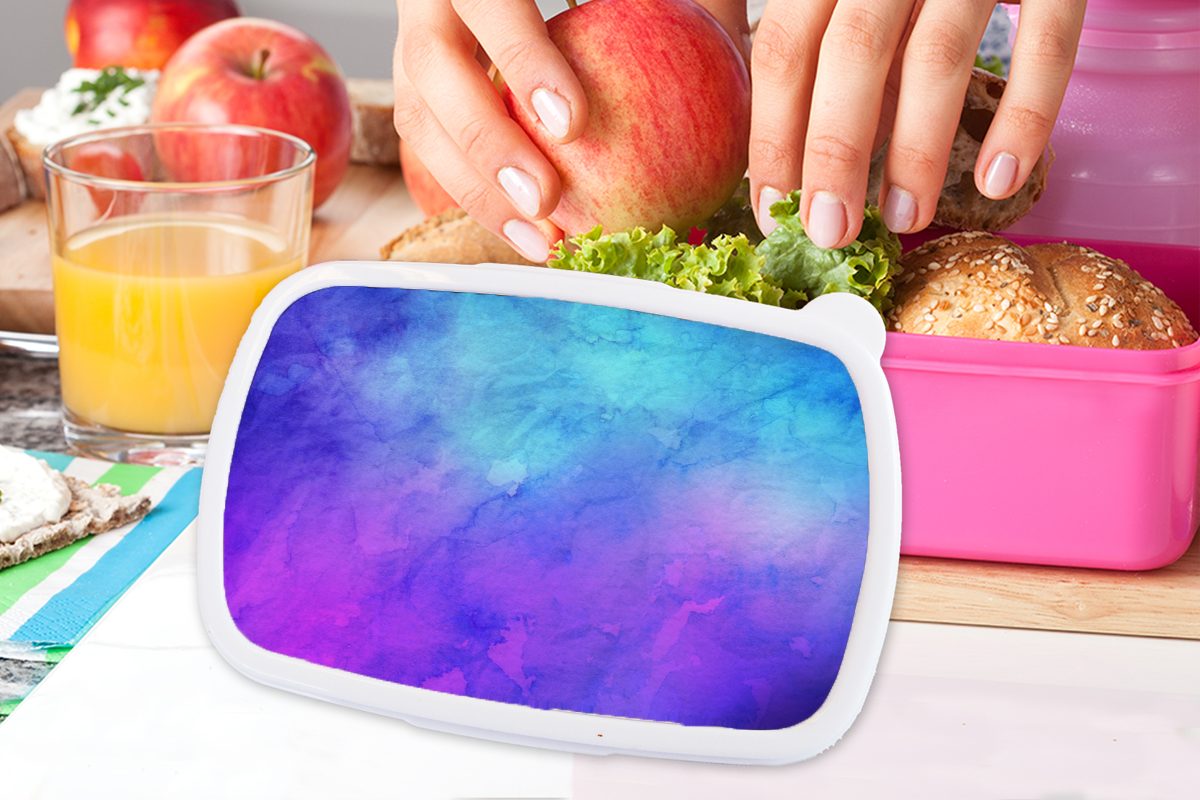 Snackbox, Erwachsene, MuchoWow Brotbox - (2-tlg), Kunststoff, rosa Brotdose Hellblau, Kinder, Aquarell Kunststoff - Lila Mädchen, Lunchbox Blau - für