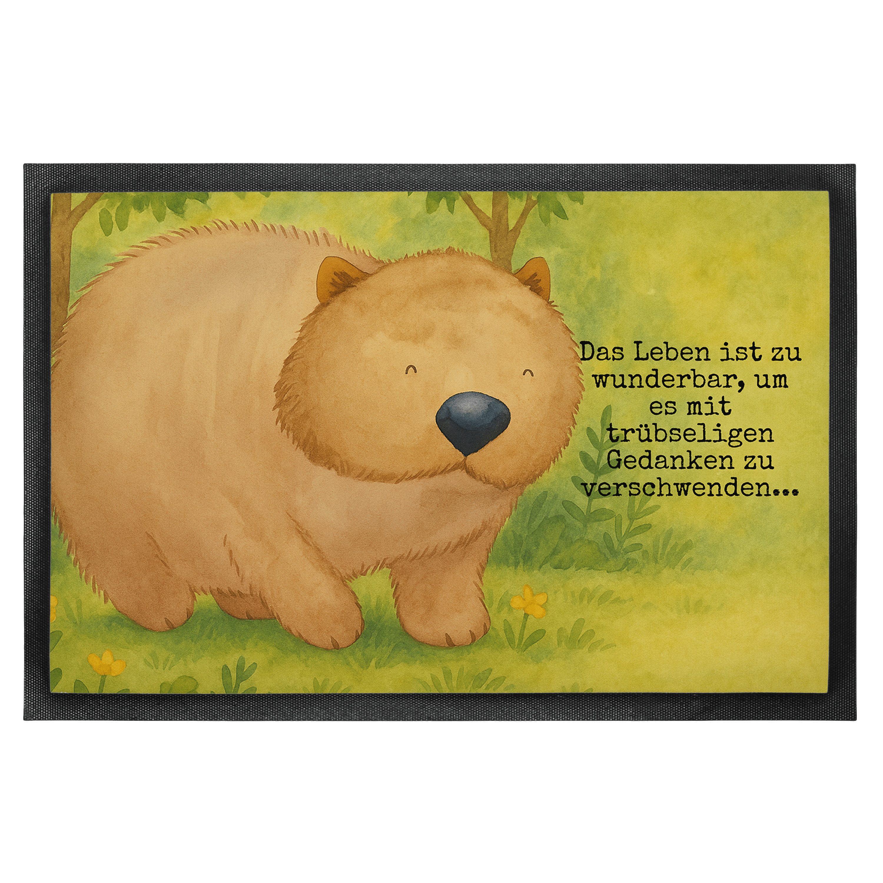 Mr. & Mrs. Panda Fußmatte Wombat Design, Schmutzmatte 60 x 90 cm, Weiß, Schmutzfangmatte, Boden, rechteckig, Höhe: 60 mm, Wombat Türvorleger Das Leben Ist schön