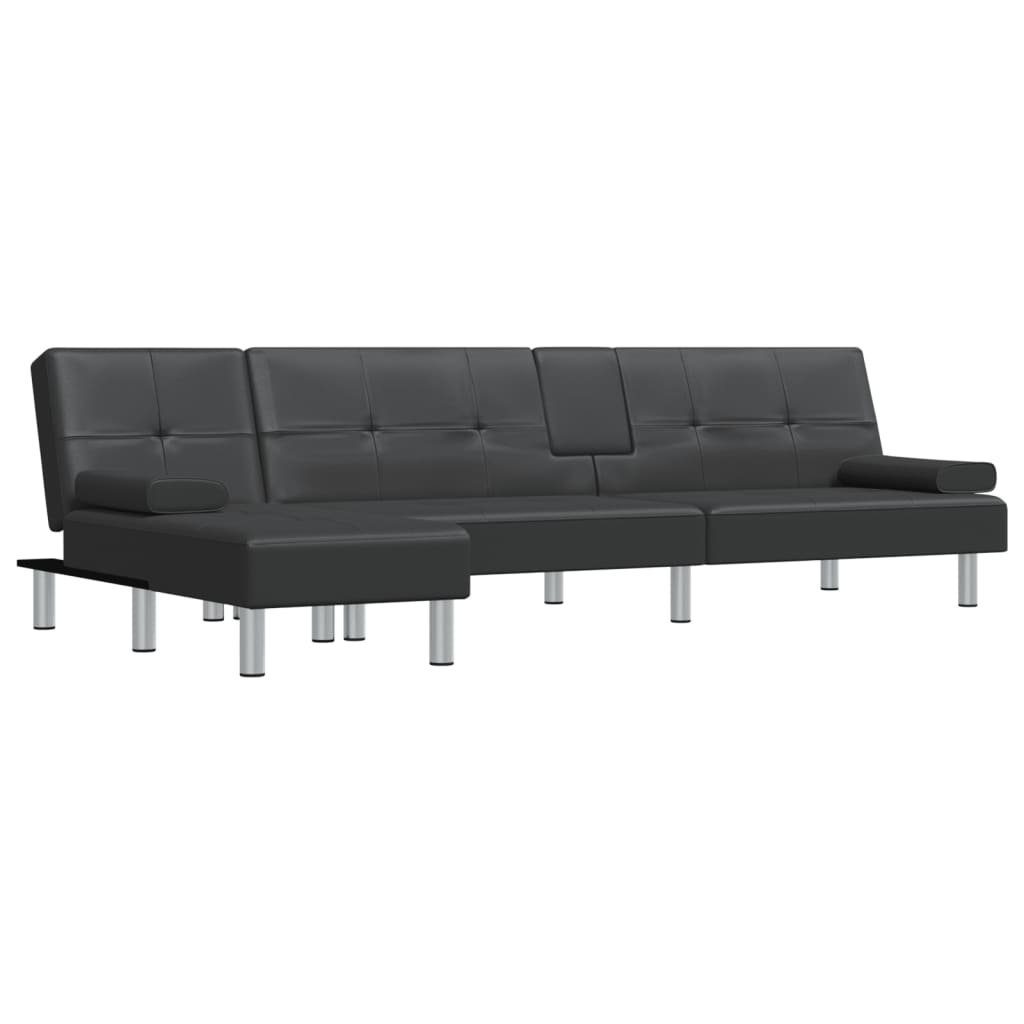 vidaXL Sofa Schlafsofa in L-Form Schwarz 255x140x70 cm Kunstleder