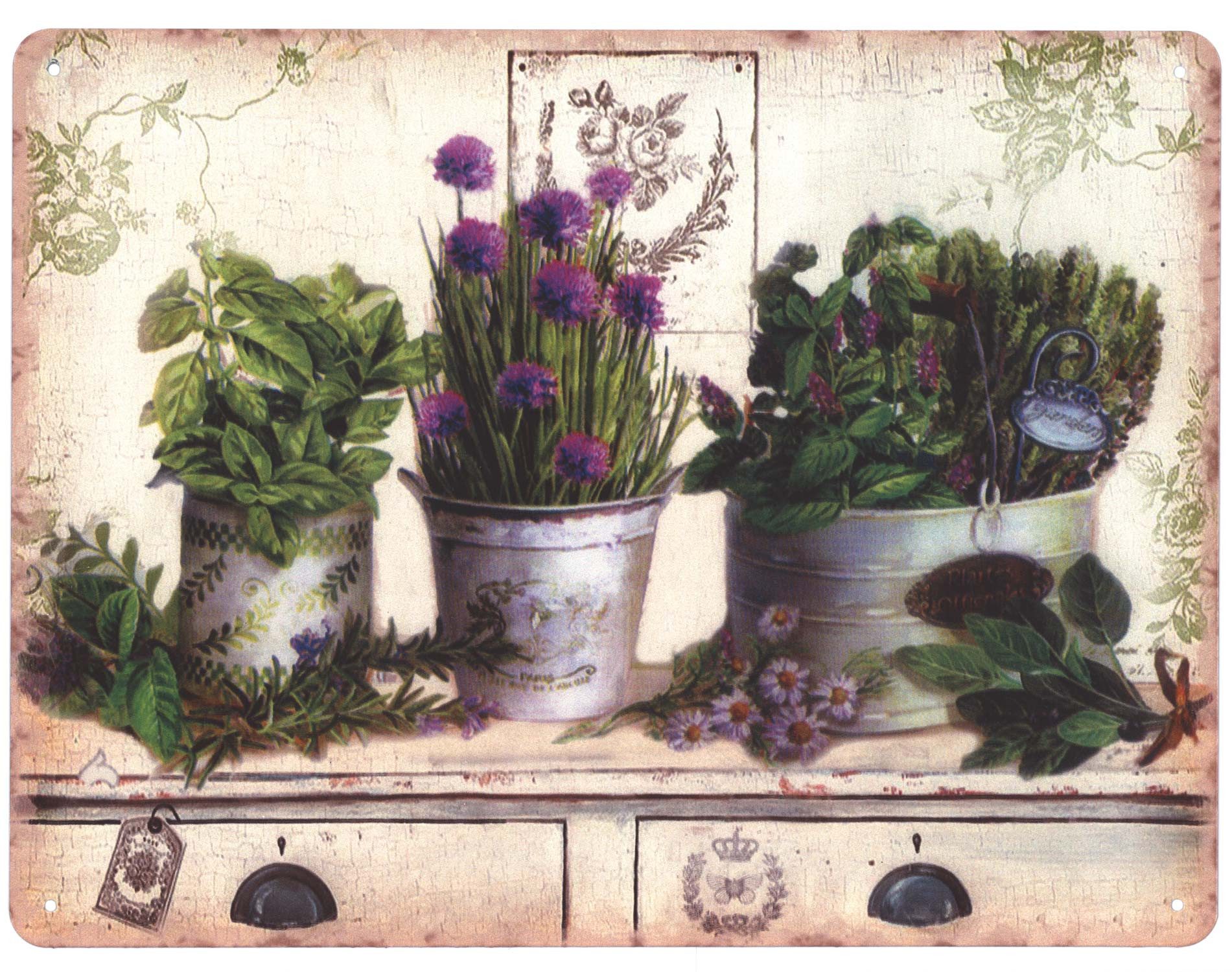 Moritz Metallschild Blechschild Pflanzen und Blumen in Töpfe, (Einzeln), 25 x 33 cm Vintage Retro Deko Schild Metallschild Wandbild Schild