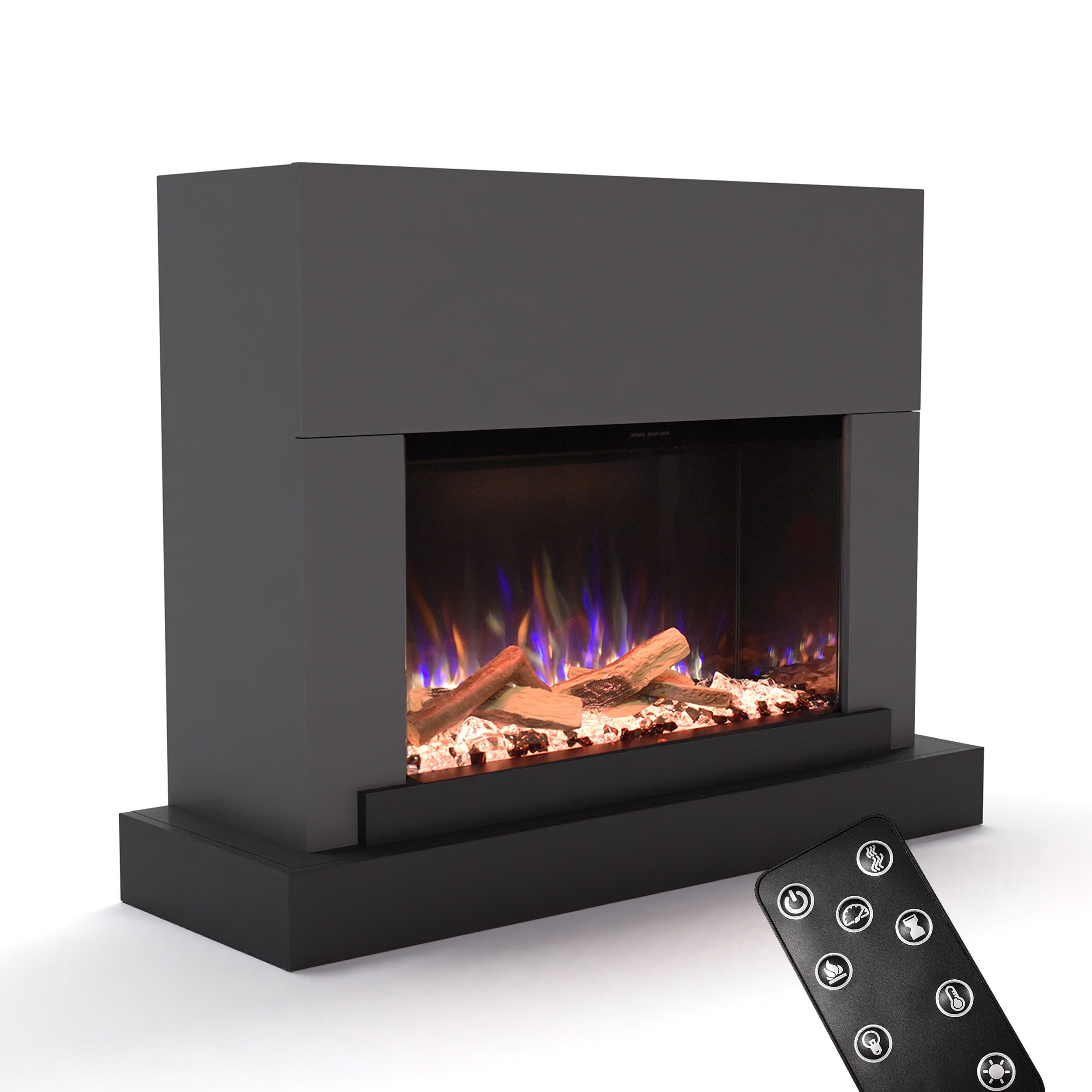 GLOW FIRE Elektrokamin PR4 E-Motion 3D, Elektrischer Kamin mit 3D Feuer mit Heizung, täuschend echte Flamme mit Heizung, 3 Dekorationen