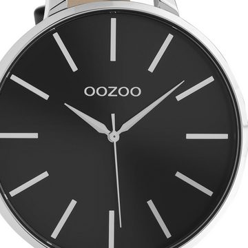 OOZOO Quarzuhr Oozoo Damen Armbanduhr schwarz Analog, Damenuhr rund, extra groß (ca. 48mm) Lederarmband, Casual-Style