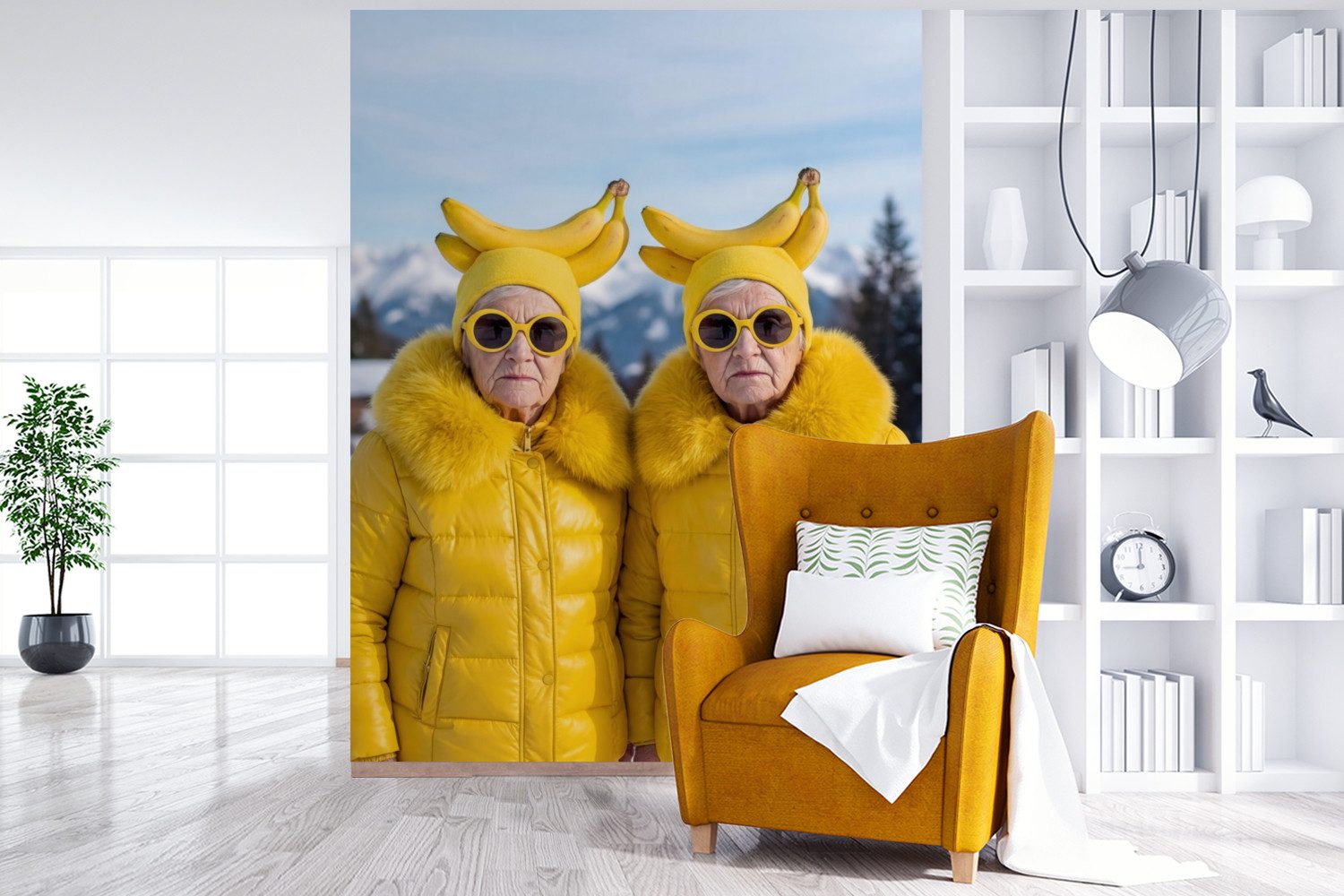 MuchoWow Fototapete Frauen - Bananen - Gelb, Matt, bedruckt, Wallpaper für Wohnzimmer, Schlafzimmer, Vinyl Tapete, 165x220 cm