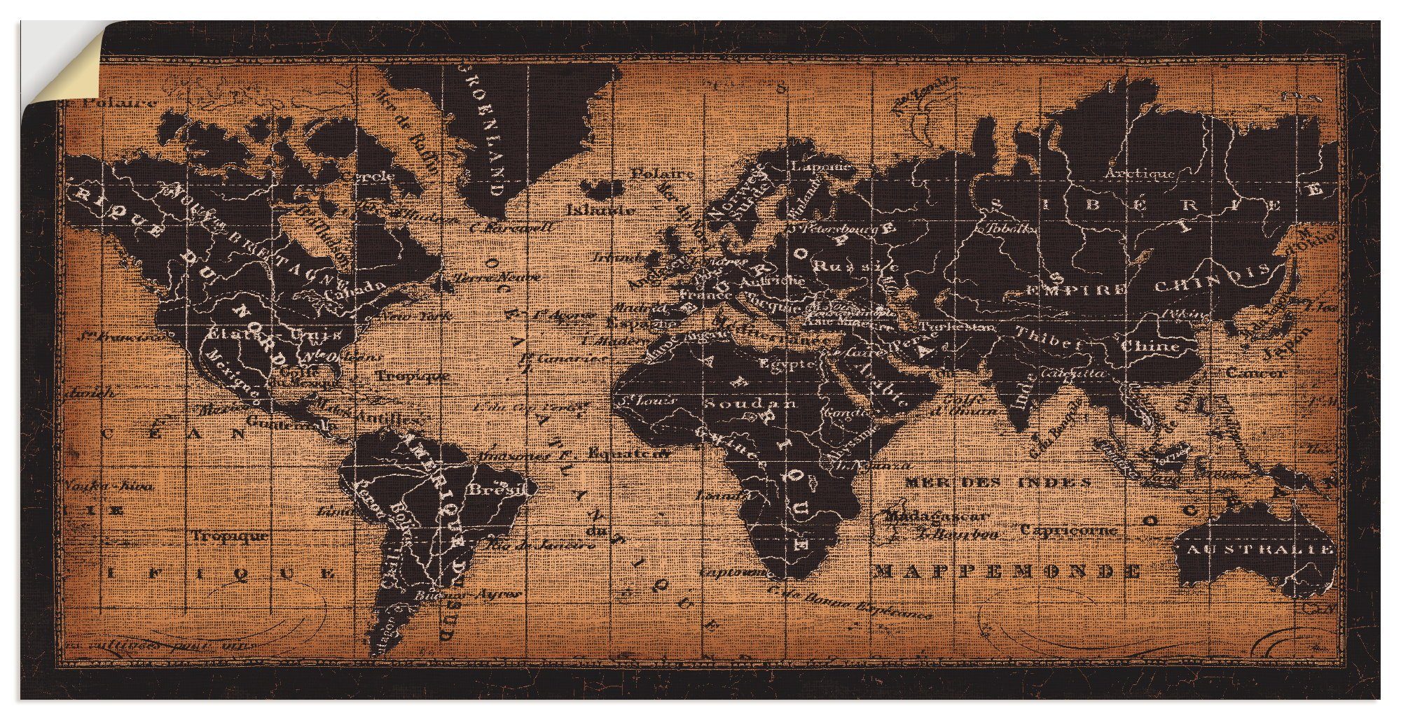 Artland Wandbild Alte Weltkarte, Landkarten (1 St), als Leinwandbild,  Poster, Wandaufkleber in verschied. Größen