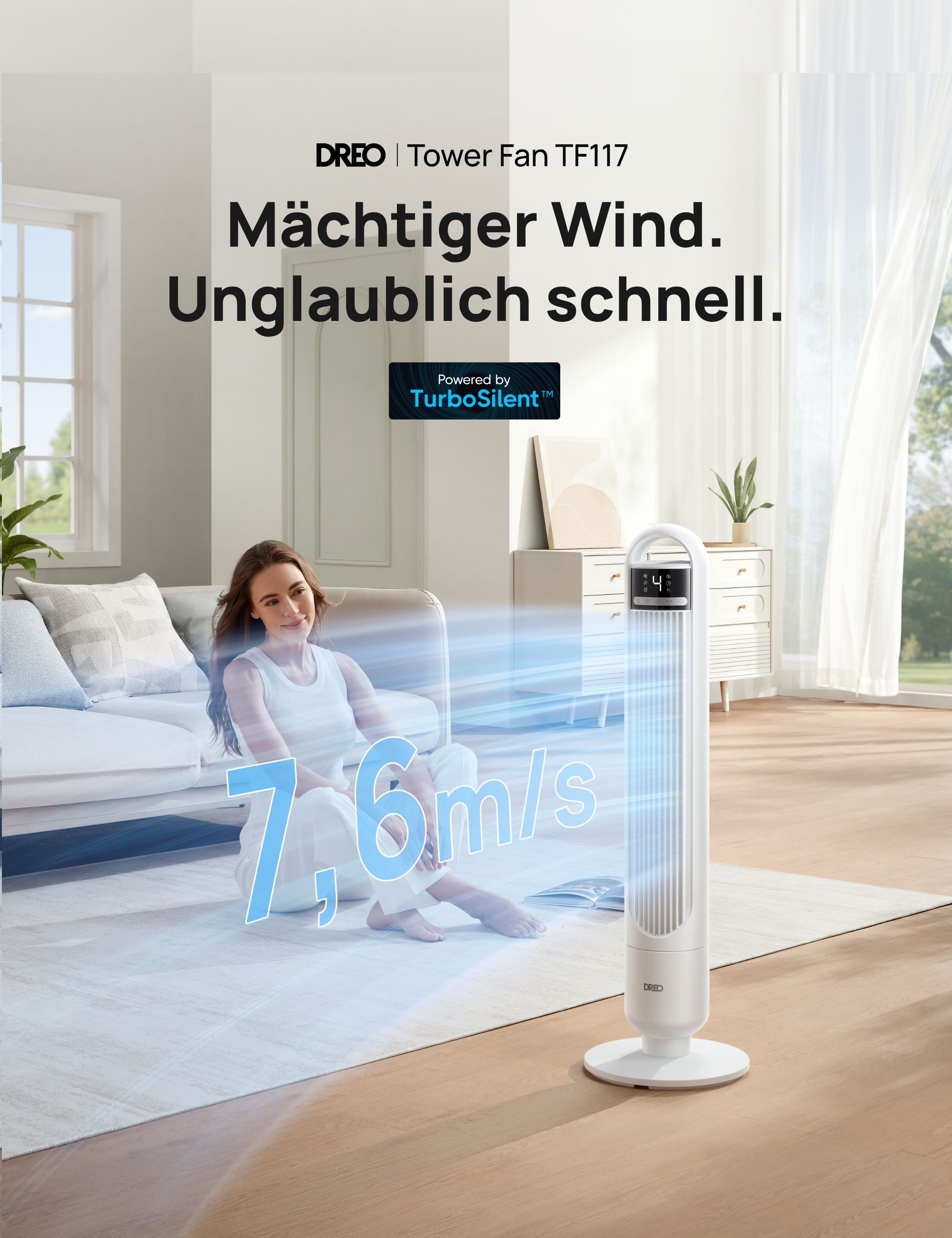 Dreo Turmventilator für Schlafzimmer, 4 Geschwindigkeiten, günstig online kaufen
