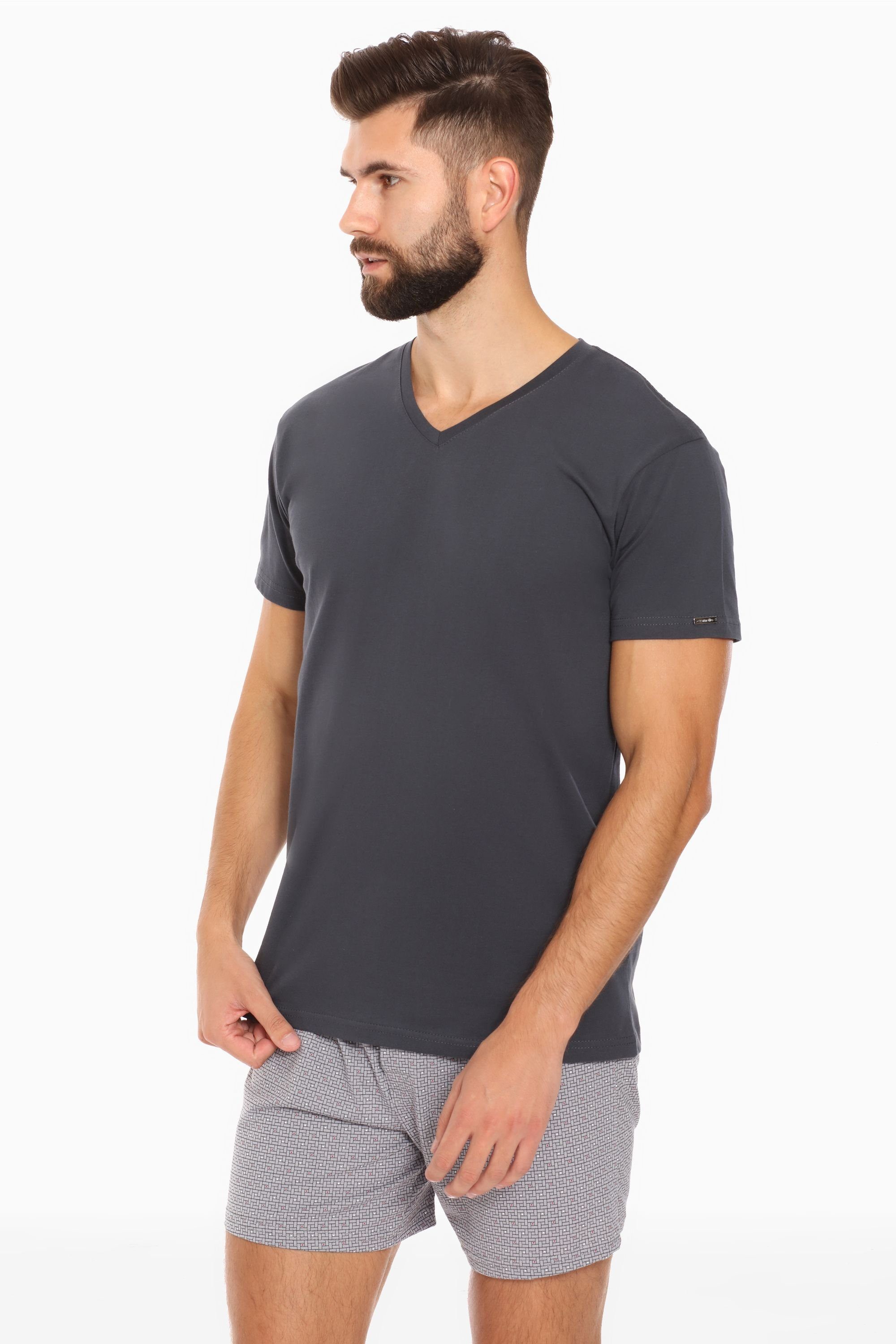 Schwarz/Graphite Herren T-Shirts mit Pack CR067 (1-tlg) (2 Pack) T-Shirt Cornette 2er V-Ausschnitt