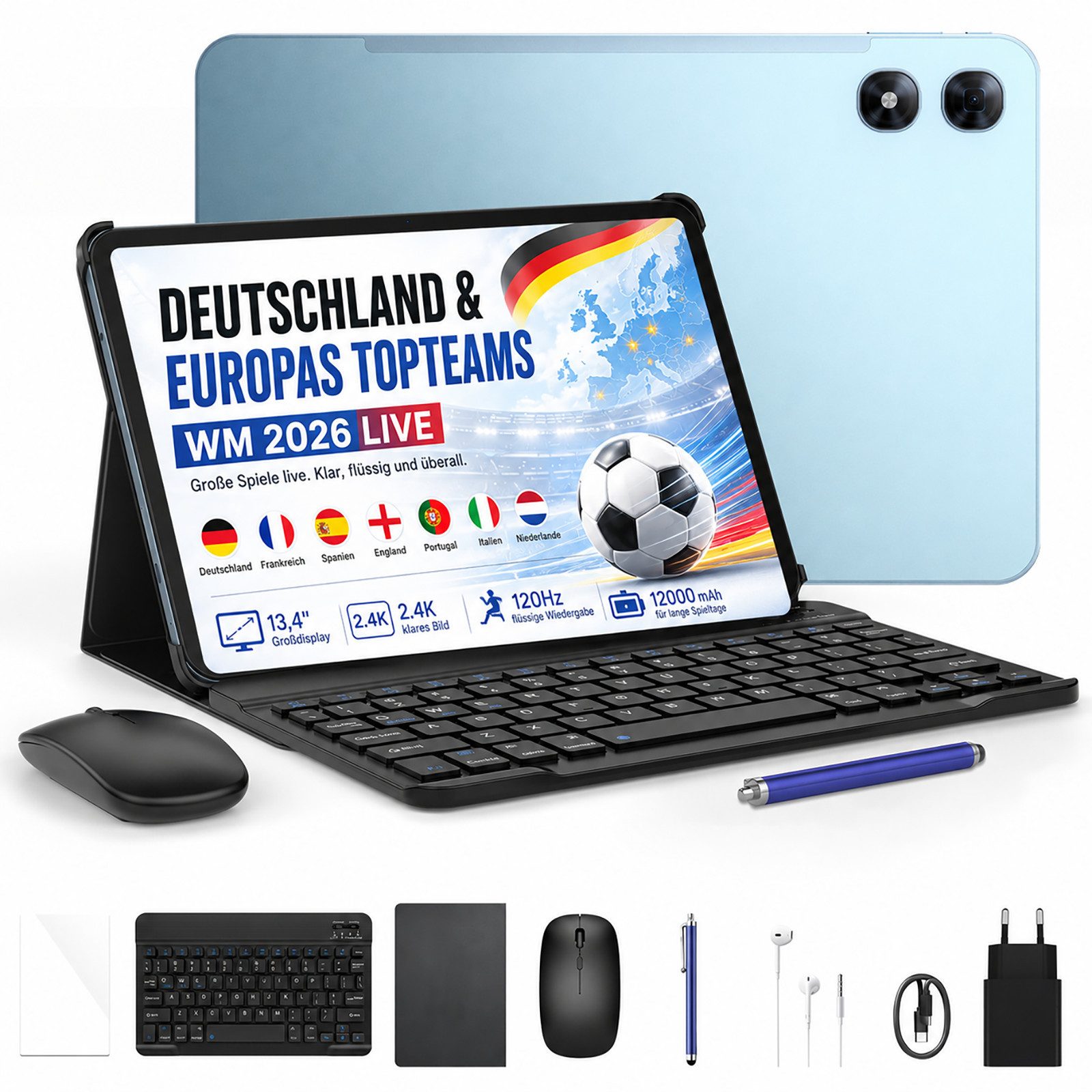 Aorlym Tablet Aorlym AP13PRO 4G LTE 14 zoll Android mit tastatur und maus SIM Tablet (13,4", 256 GB, Android 16, 4G, UNISOC T7280, 16MP Kamera, Dual Lautsprecher, 120Hz Display, Gemini AI)