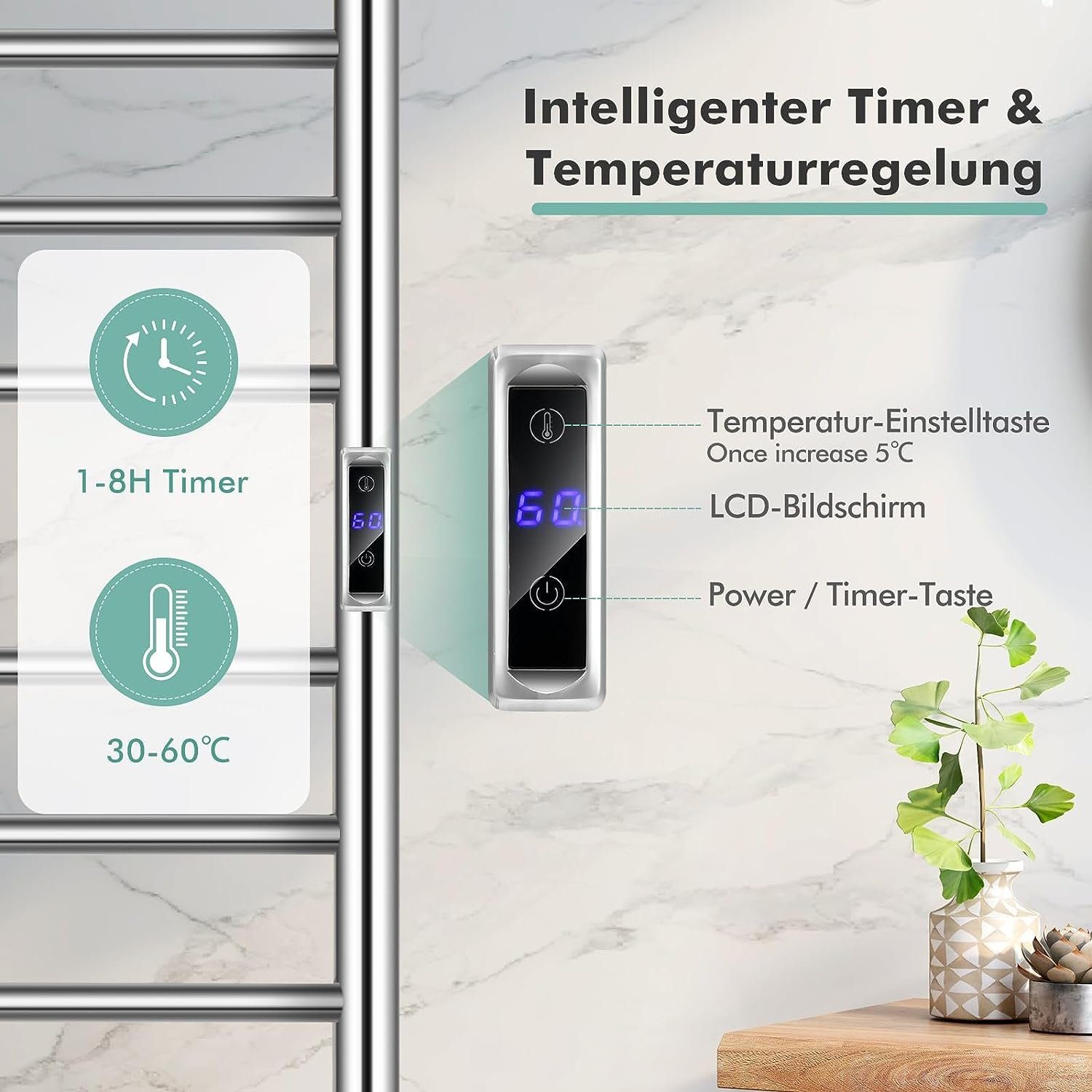 Badheizkörper, & KOMFOTTEU mit Elektrischer LED-Touchscreen Thermostat