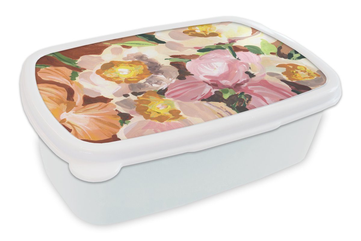 MuchoWow Lunchbox Blumen - Pflanzen - Orchidee - Kunst, Kunststoff, (2-tlg), Brotbox für Kinder und Erwachsene, Brotdose, für Jungs und Mädchen weiß