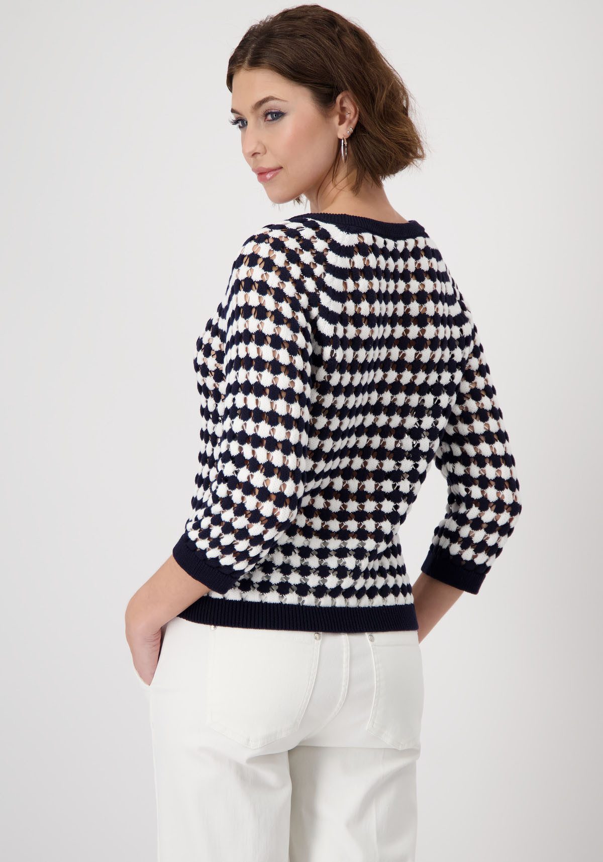 Monari Rundhalspullover aus zweifarbigen Strukturstrick