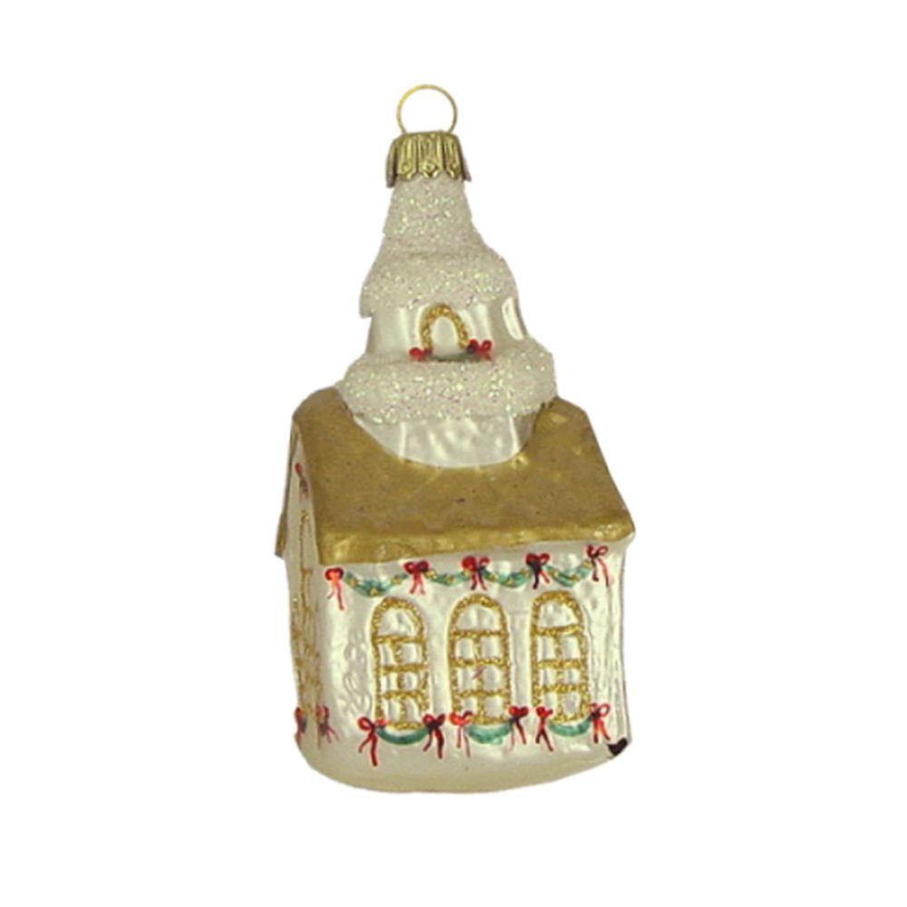 Haberland Glasschmuck Lauscha Christbaumschmuck Kirche weiß matt 10 cm Lauschaer Glas