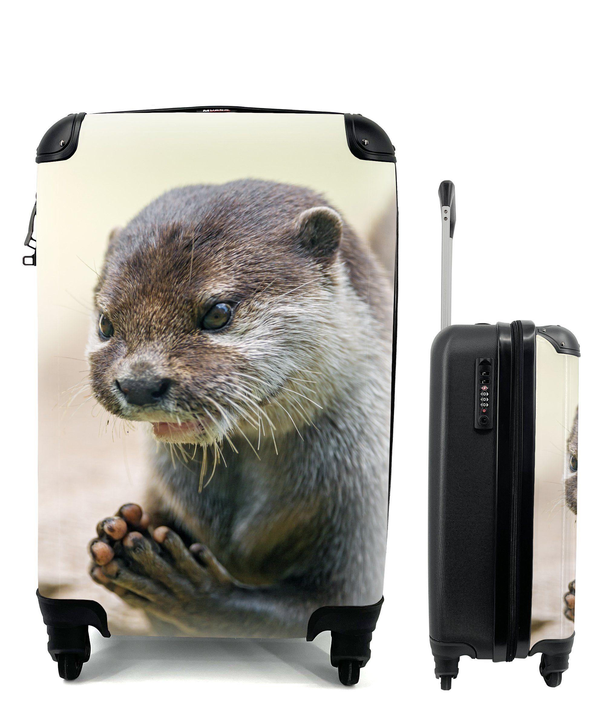MuchoWow Handgepäckkoffer Ein Otter mit zusammengelegten Beinen, 4 Rollen, Reisetasche mit rollen, Handgepäck für Ferien, Trolley, Reisekoffer