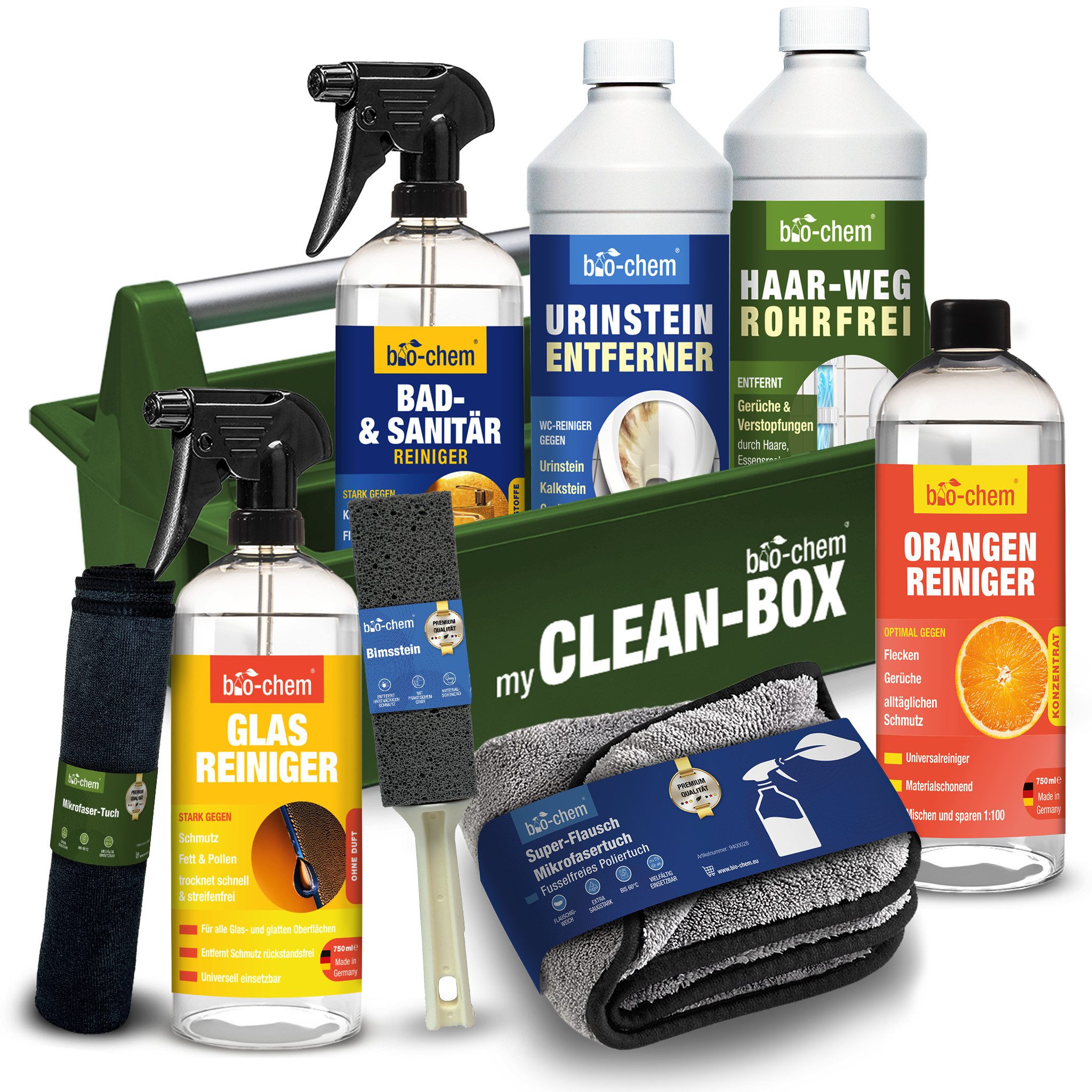 bio-chem Badreiniger Premium Set 9-teilig – komplett & effektiv – bio-chem Badreiniger (Badezimmer Spezialreiniger PREMIUM-SET 9-teilig)