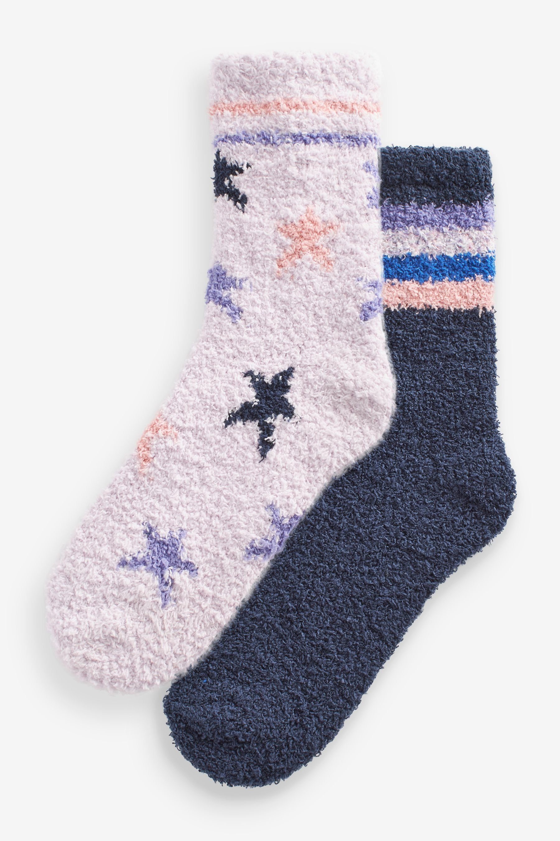 Next 2er-Pack Socken, Navy (2-Paar) Blue/Purple Star Haussocken Kuschelige