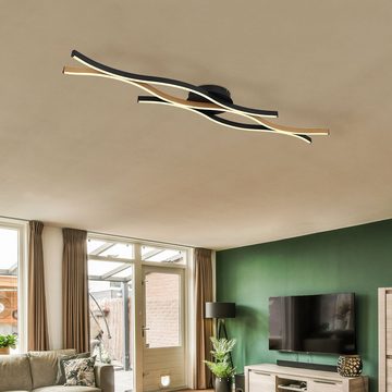 Globo LED Deckenleuchte, Leuchtmittel inklusive, Warmweiß, Deckenleuchte Wohnzimmerleuchte LED Holzoptik Metall Schwarz-matt