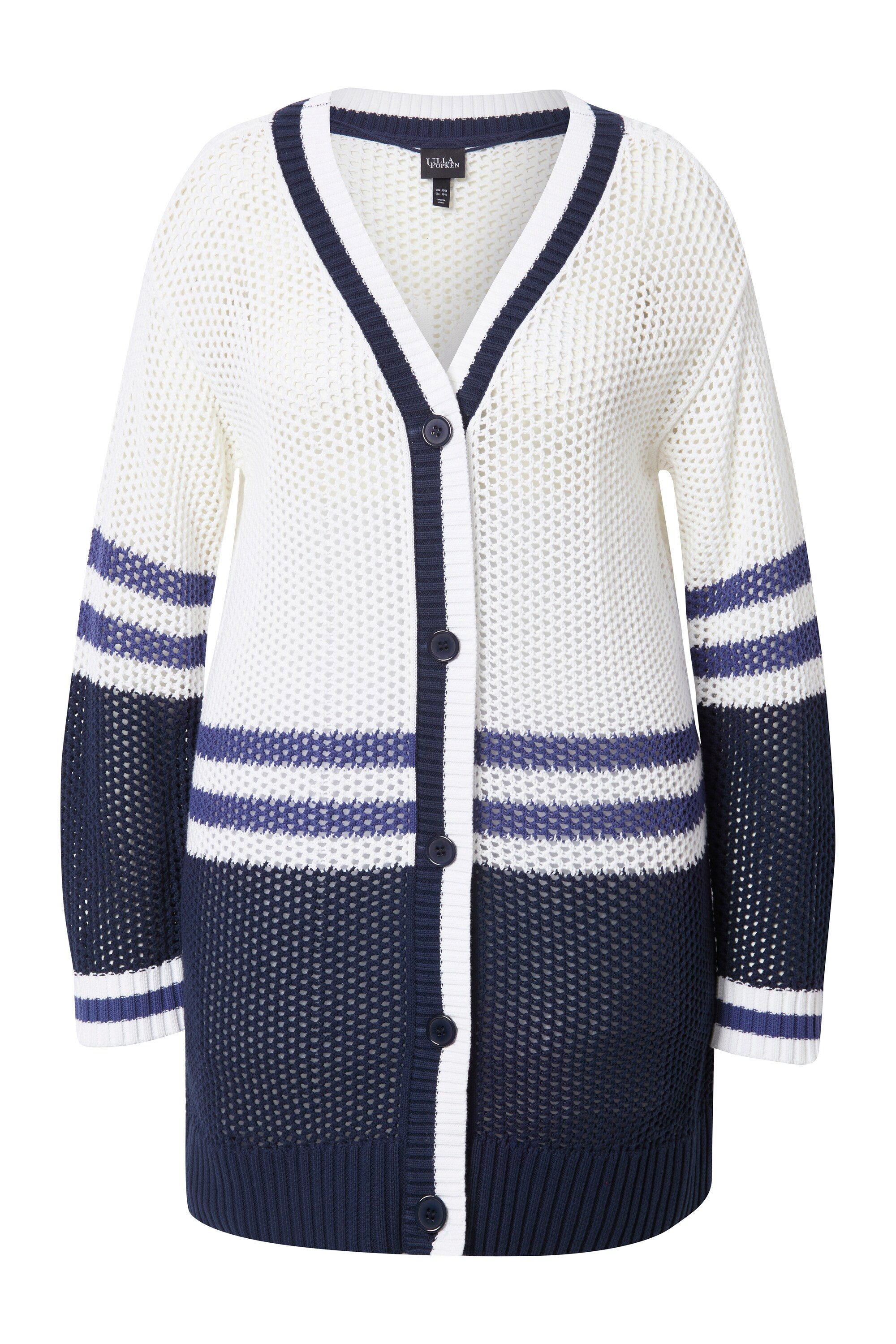 Ulla Popken Strickjacke Long-Strickjacke Streifen V-Ausschnitt Langarm günstig online kaufen