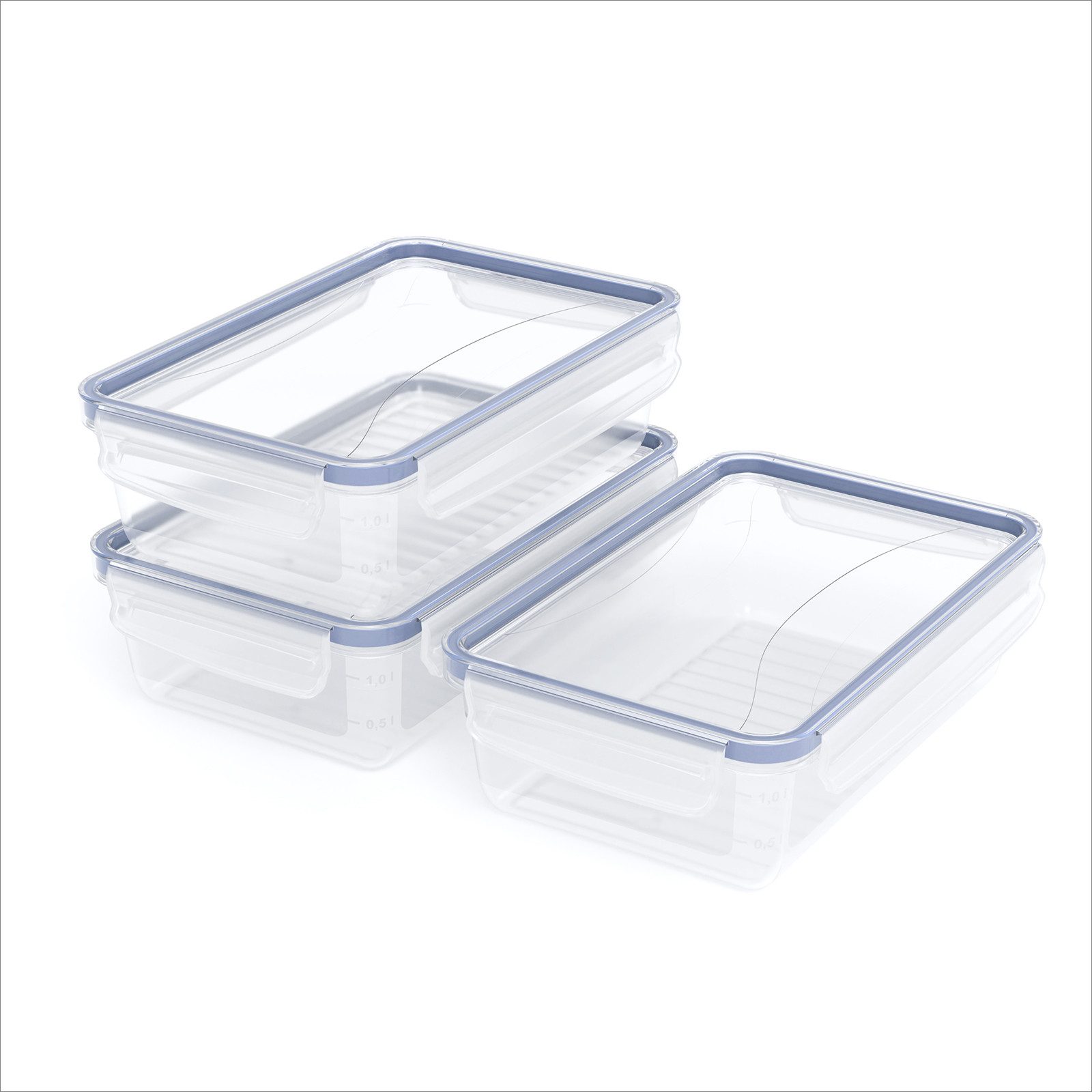 ROTHO Frischhaltedose CLICK LOCK Frischhaltedosen Set 3x1,5 l luftdicht mit Clipverschluss, Kunststoff, (Vorratsbehälterset, 3er-Set), Luftdichtes Frischhaltedosen Set für sichere Lebensmittelaufbewahrung