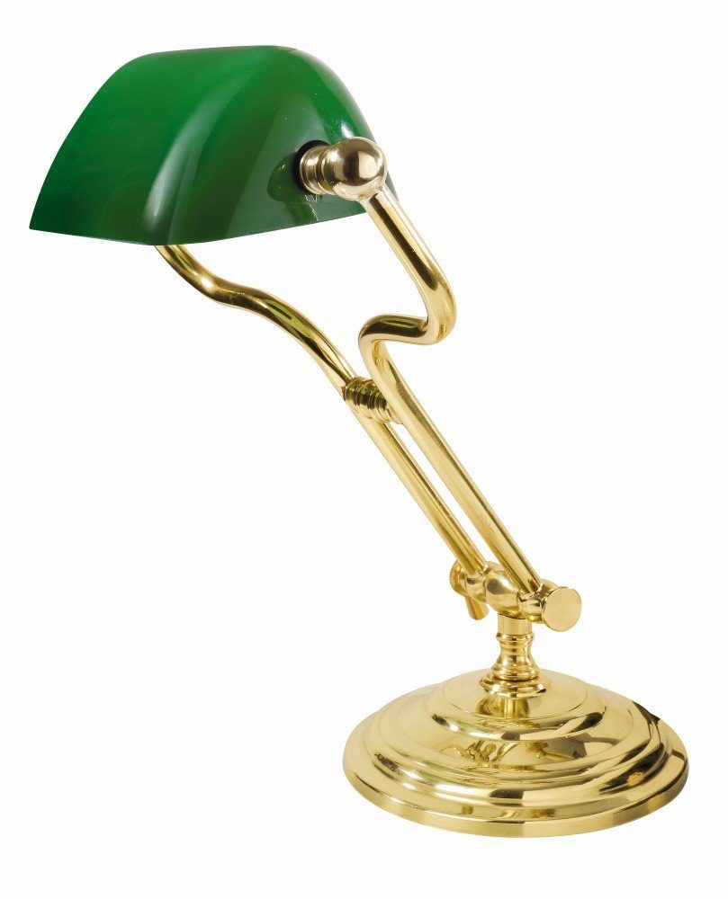 Licht-Erlebnisse Schreibtischlampe LAMPADE MINISTERO, ohne Leuchtmittel, Jugendstil  Bankerlampe Tisch massives Messing Gold 24 Karat E14 bis