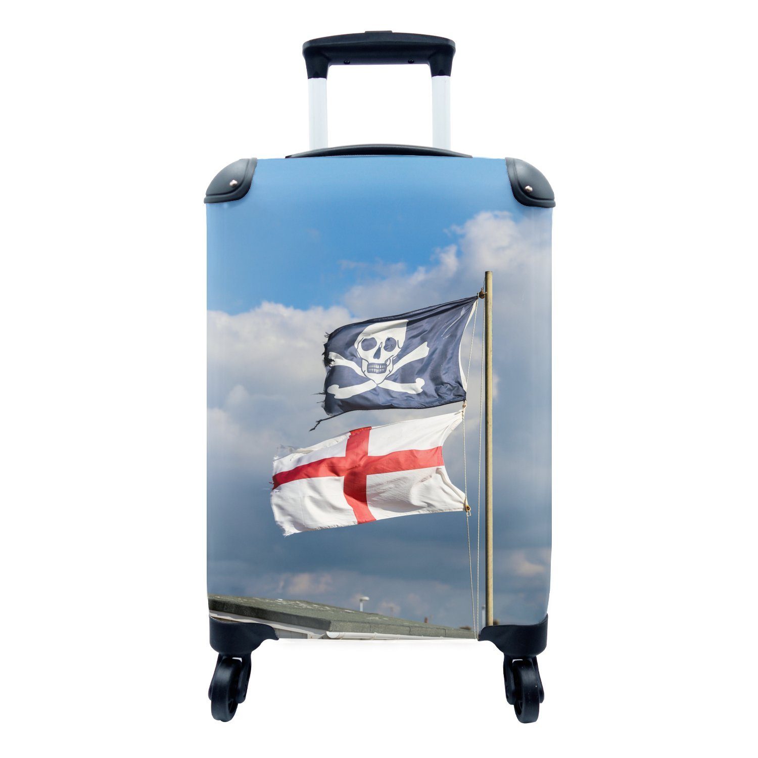 MuchoWow Handgepäckkoffer Die englische Flagge unter einer Piratenflagge, 4 Rollen, Reisetasche mit rollen, Handgepäck für Ferien, Trolley, Reisekoffer