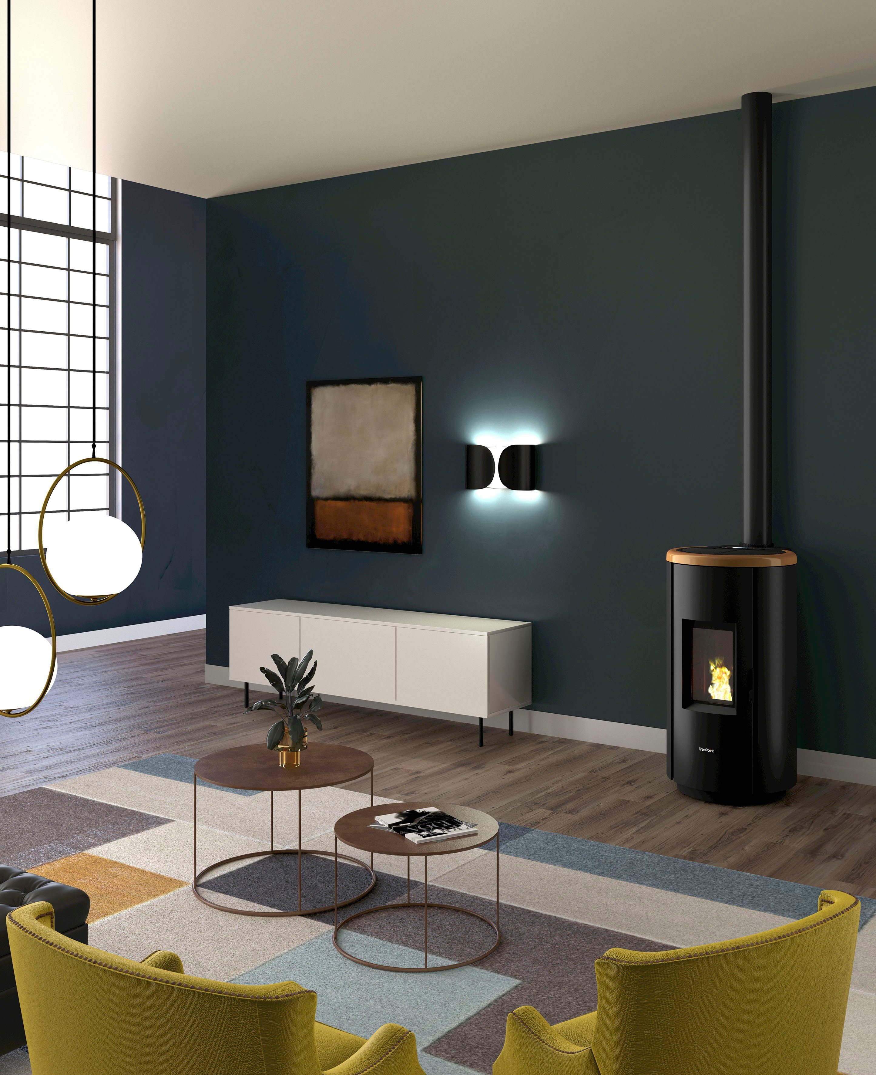 Freepoint Chrome 7 pellet stove, 7.7 kW, intermittent burning