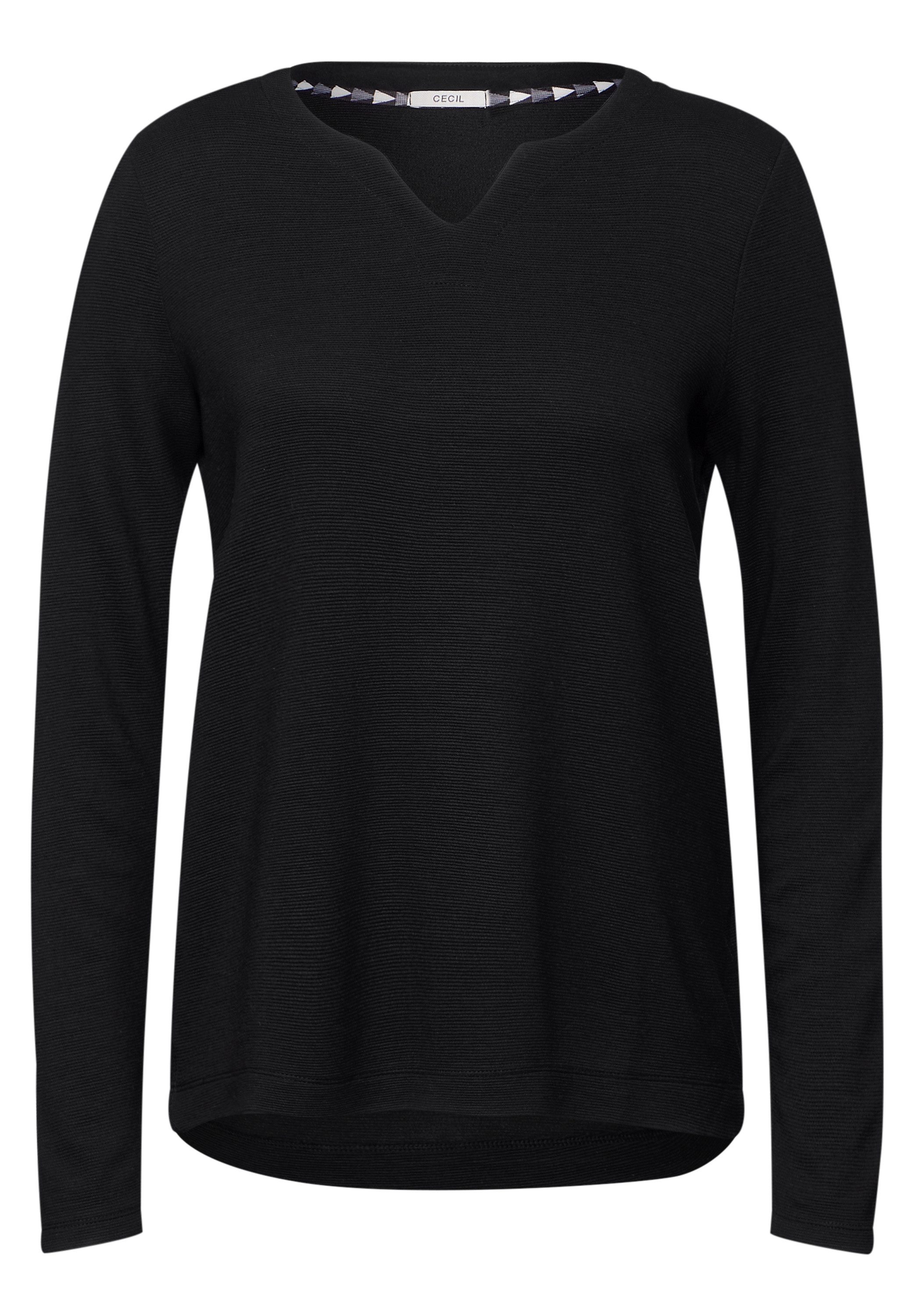 CECIL Langarmshirt mit geschlitztem Rundhalsausschnitt