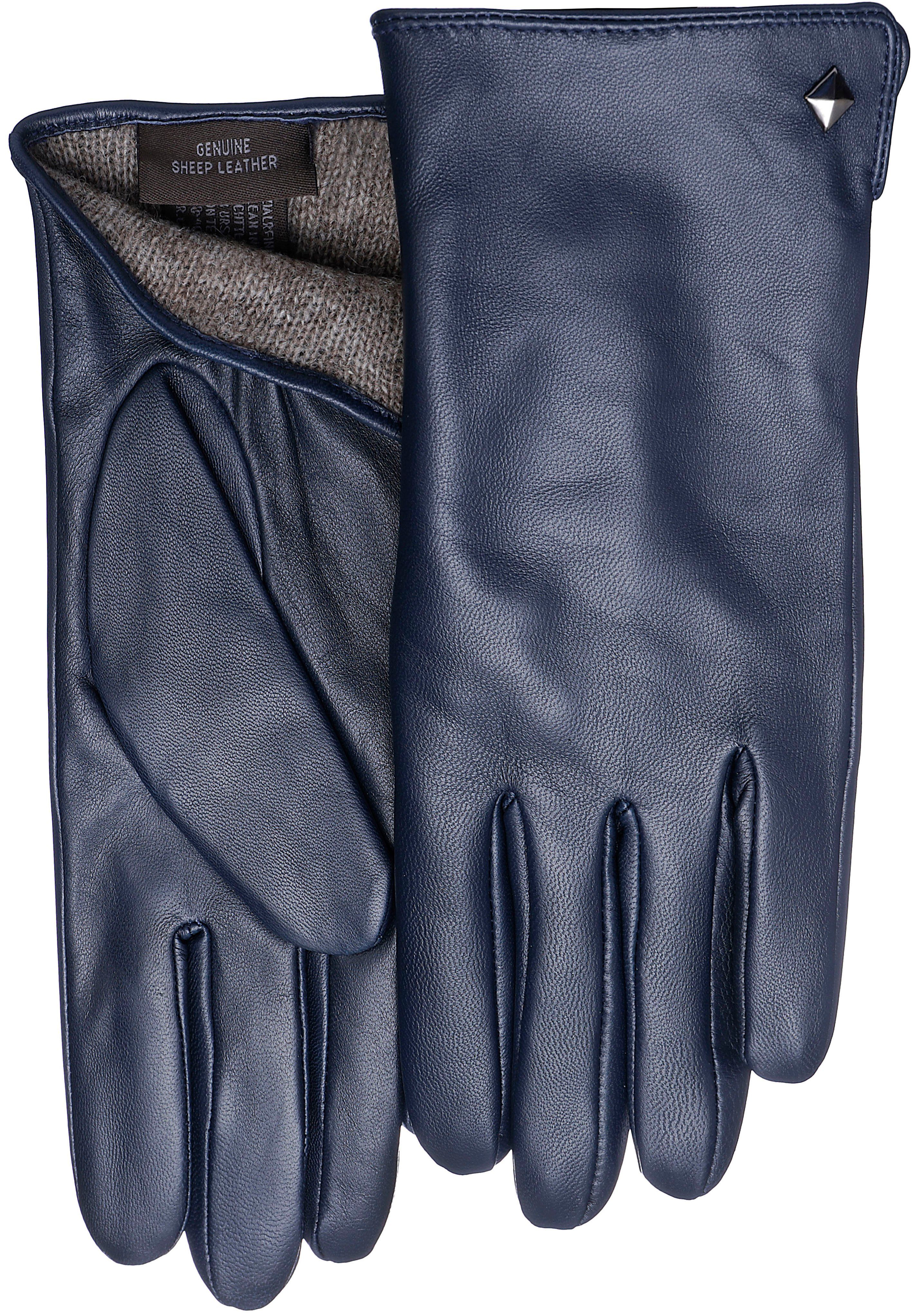 PEARLWOOD Lederhandschuhe Meg dekorativer Rockstud - elastischer Bund - Seitenschlitz blue
