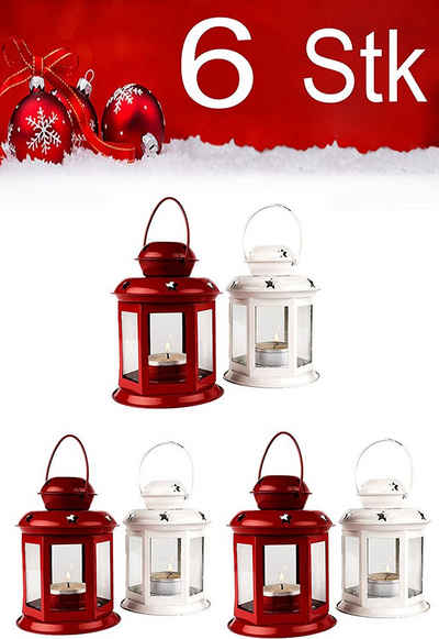 Marrakesch Orient & Mediterran Interior Windlicht Weihnachtslaterne 6er Set - Rot & Weiß, orientalische Laterne, Handarbeit