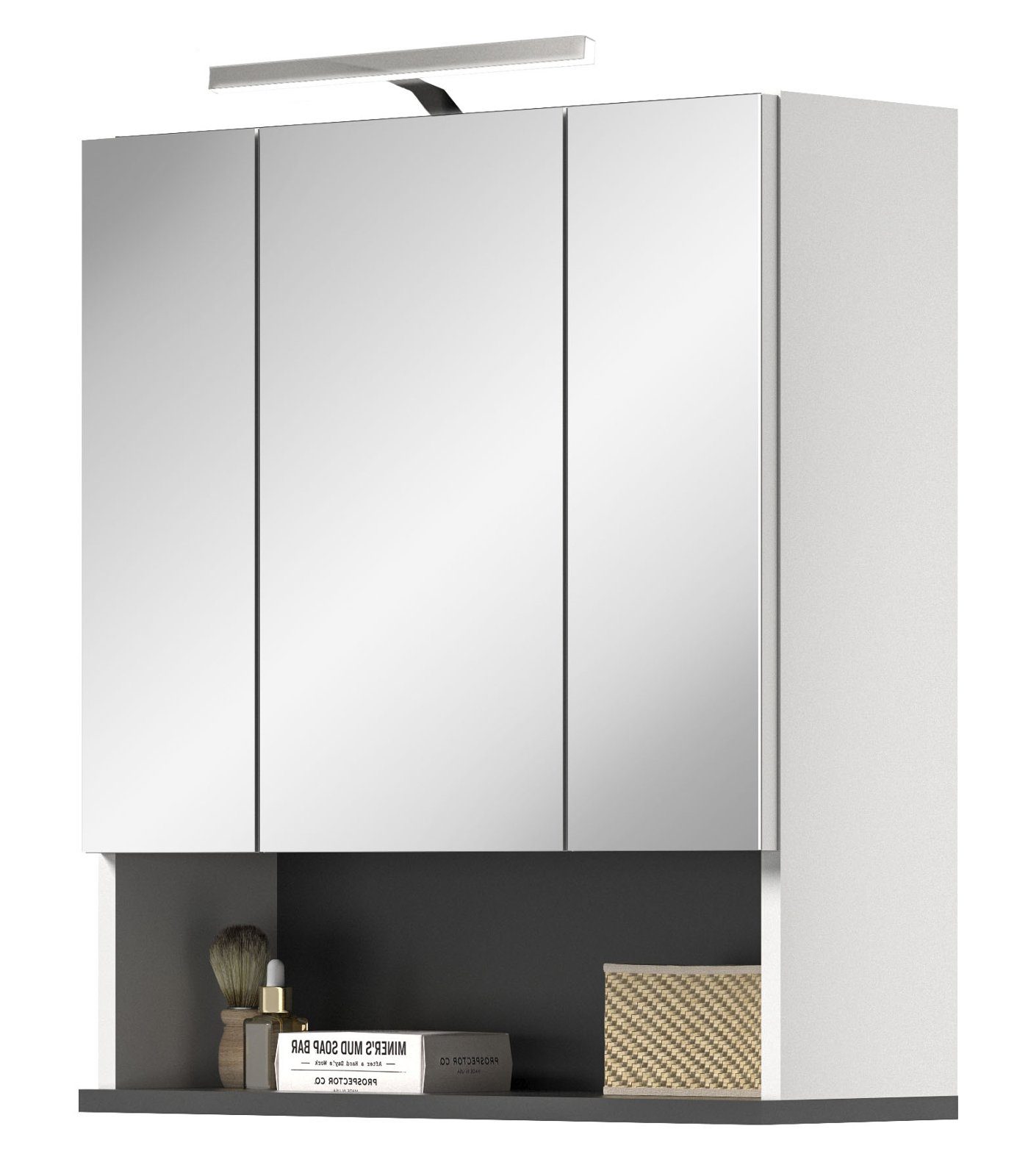 xonox.home Badezimmerspiegelschrank grau weiß mit 60 68 x cm) (Badschrank 3-türig Anthrazit, Rocket
